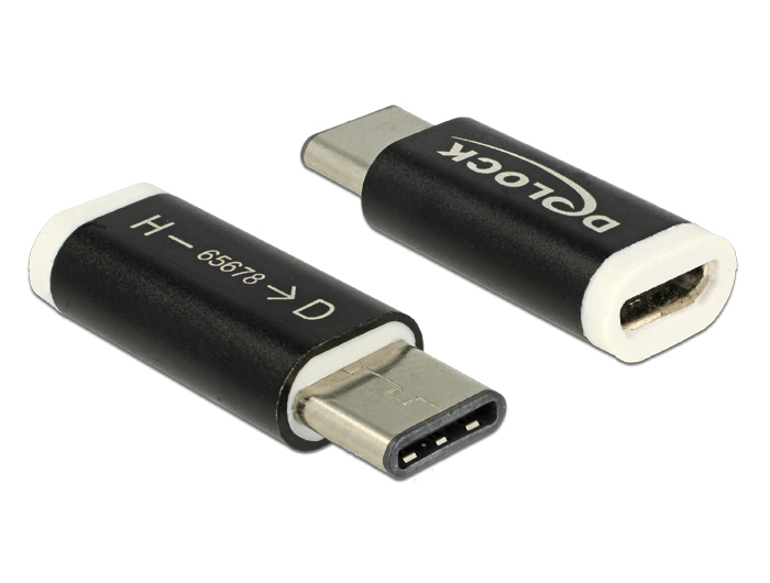 Delock 65678, USB 2.0-C, USB 2.0 Micro-B, Schwarz, Weiß