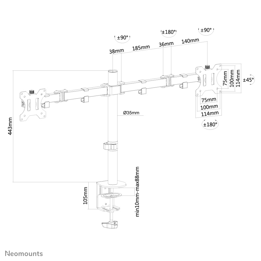 Neomounts by Newstar FPMA-D550D - Befestigungskit - für 2 LCD-Displays (full-motion), Ansicht 2