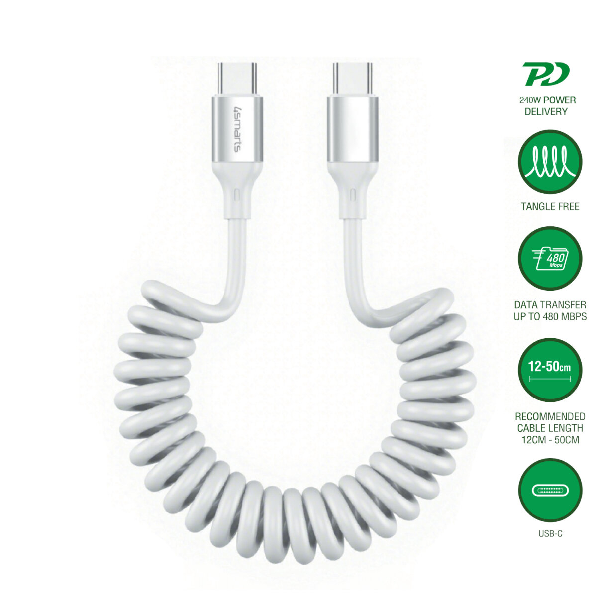 4smarts USB-C Spiralkabel 240W weiß - Kabel, Ansicht 3