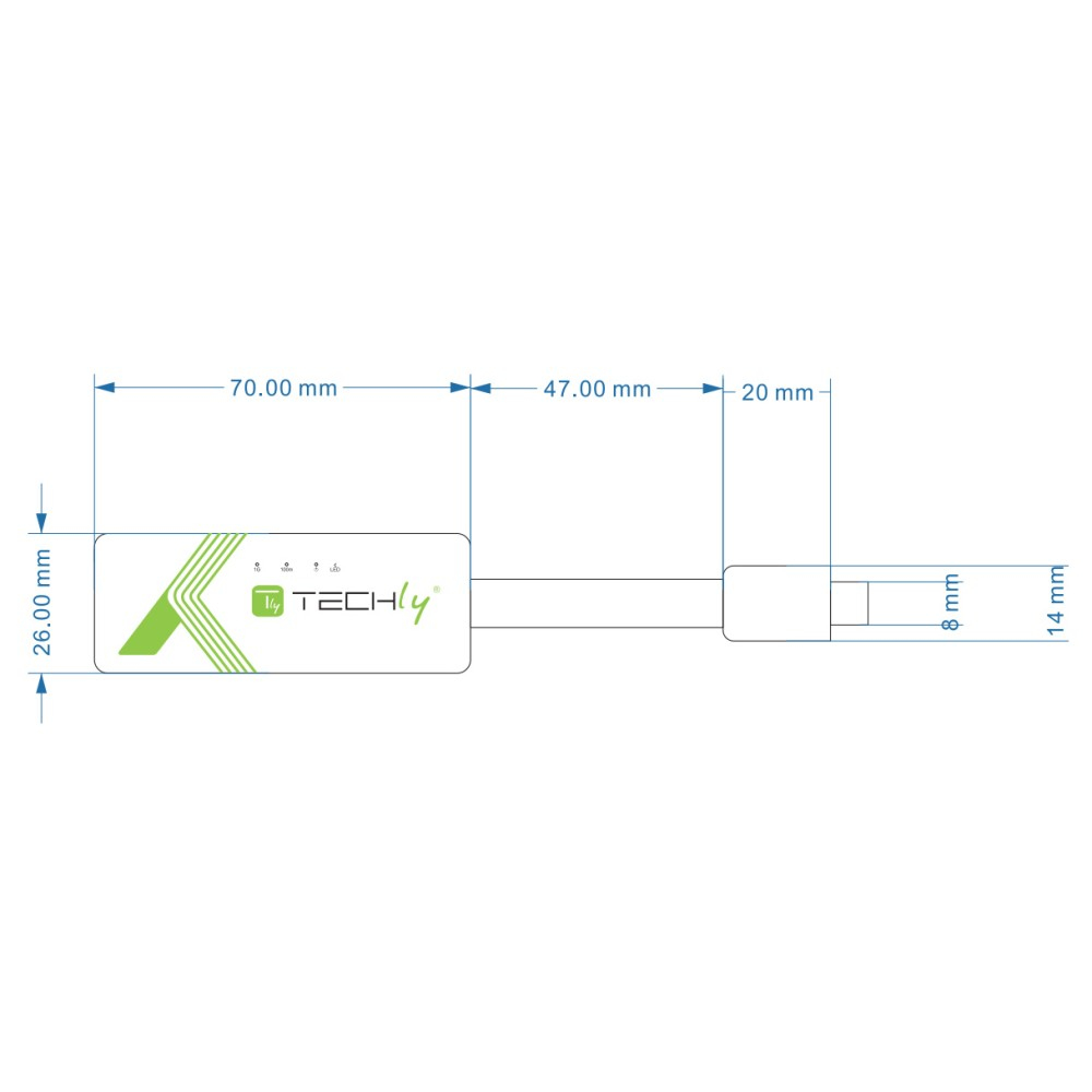 Techly USB 3.1 Typ C RJ45 10/100/1000 Adapter, weiß, Ansicht 3