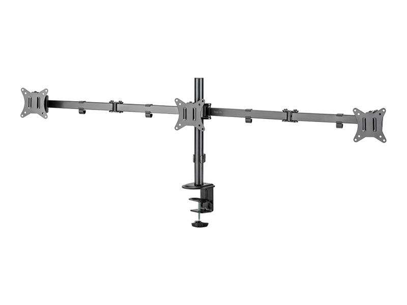 LogiLink Befestigungskit (Tischmontage) - einstellbarer Doppelarm - für 3 Monitore - Armlänge: 658 mm - Kunststoff, Stahl, Aluminium - Schwarz - Bildschirmgröße: 43.2-68.6 cm (17"-27")