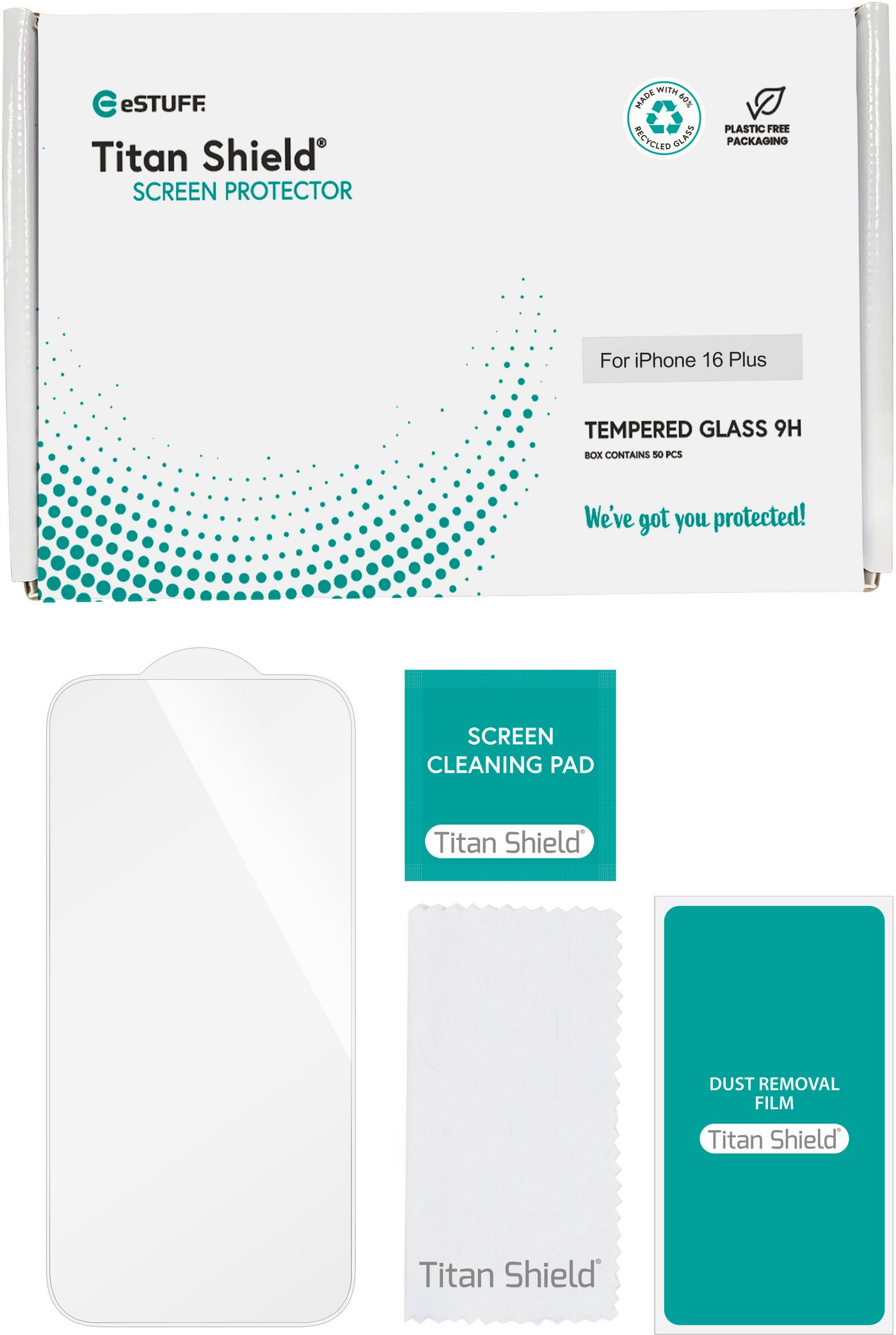 eSTUFF Titan Shield Infinite - Bildschirmschutz für Handy - Glas - klar (Packung mit 50), Ansicht 2
