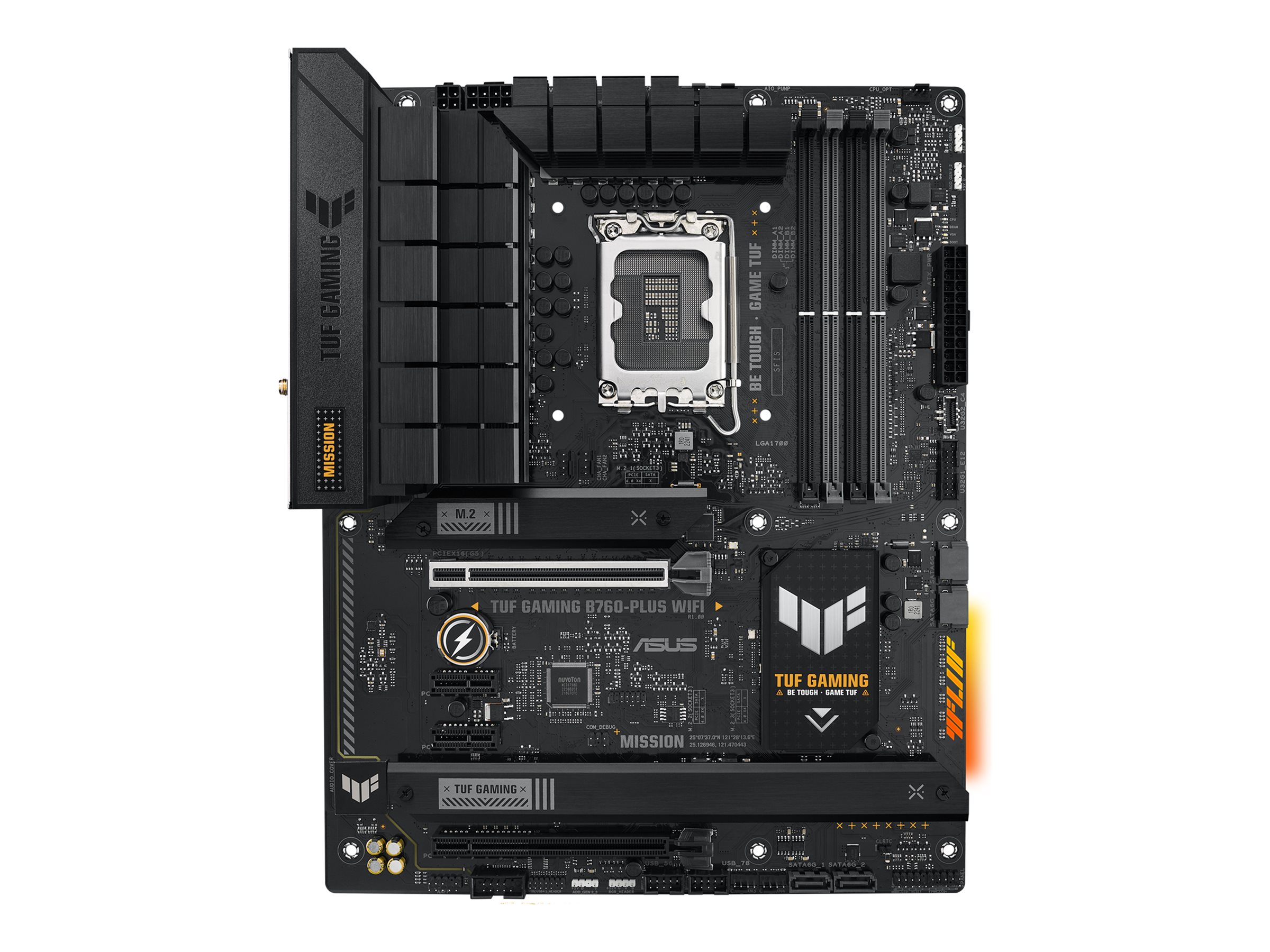ASUS TUF GAMING B760-PLUS WIFI - Motherboard - ATX - LGA1700 Sockel - B760 Chipsatz - USB-C 3.2 Gen 2x2, USB 3.2 Gen 2, USB 3.2 Gen 1, USB-C 3.2 Gen2 - 2.5 Gigabit LAN, Wi-Fi 6, Bluetooth - Onboard-Grafik (CPU erforderlich)