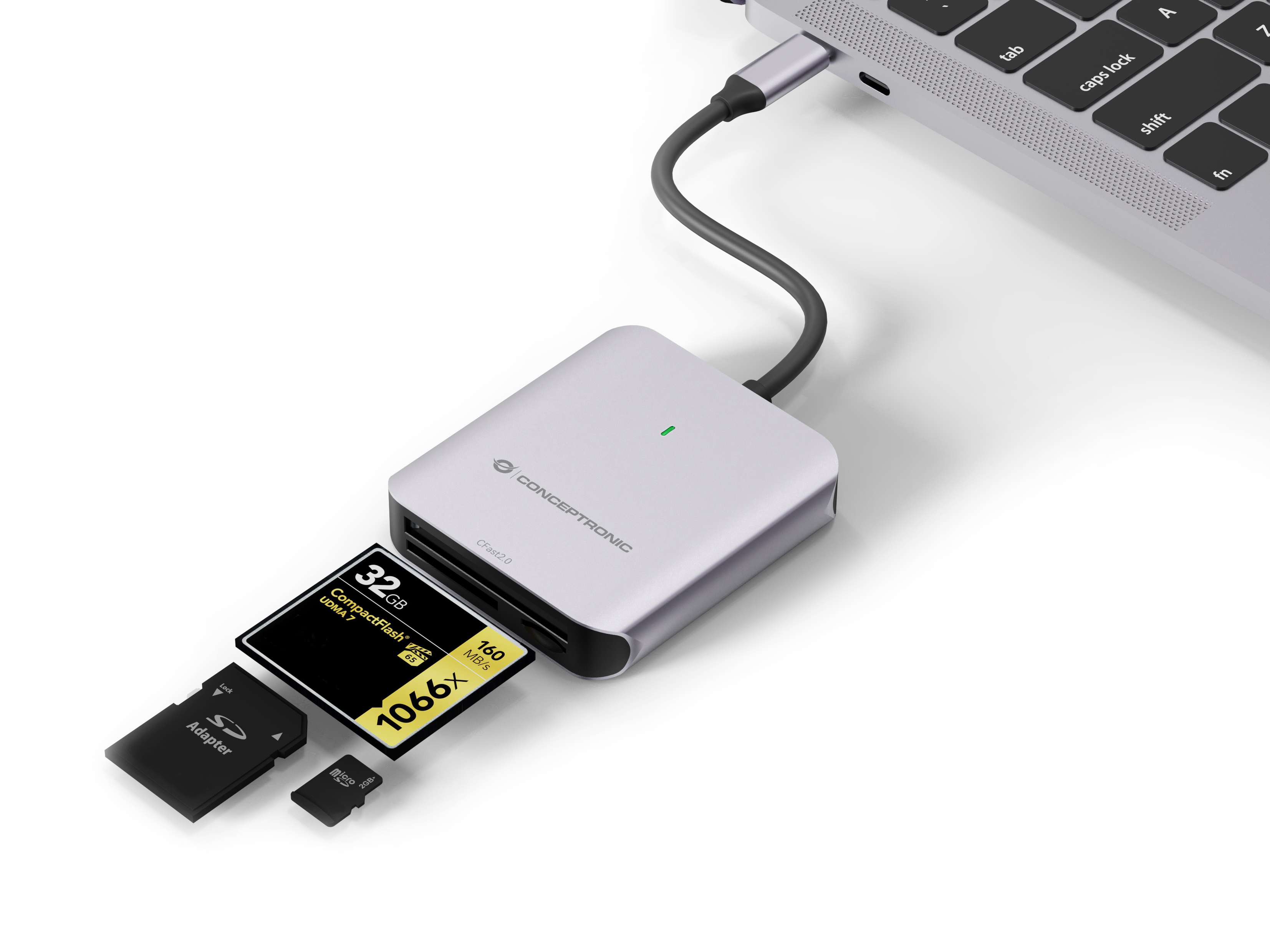 Conceptronic Card USB 3.2 Gen2 CFast SD/TF 4.0 UHS-II - Card-Reader - CompactFlash ATA Serial Transfer (CFast), Ansicht 3