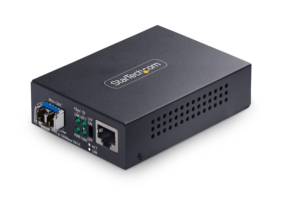 StarTech.com Single-Mode (SM) LC Glasfaser Medienkonverter für 10-1000Mbps Netzwerke, eigenständiger Gigabit Ethernet auf LWL Medienkonverter, 20km - TAA