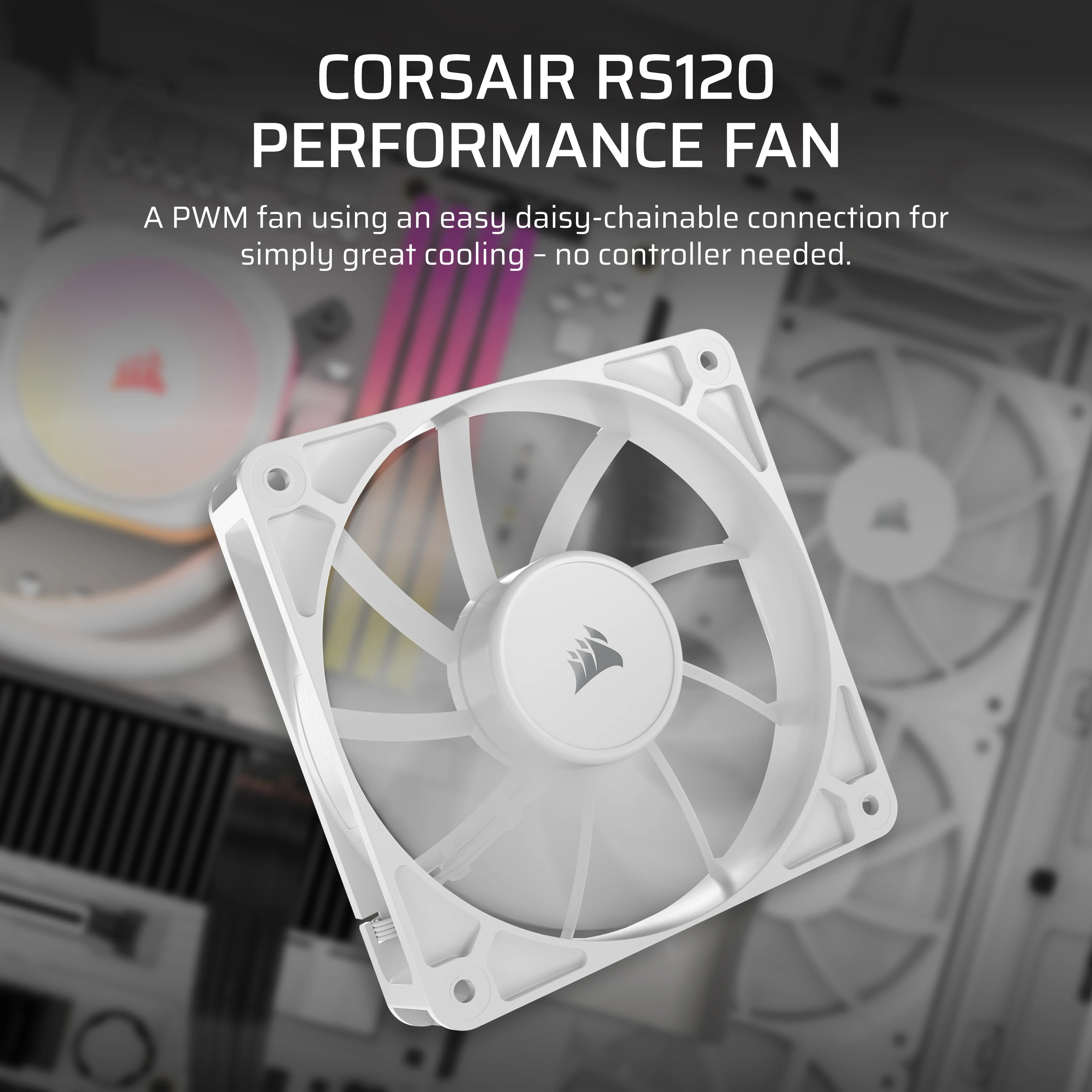 Corsair Lüfter 120*120*25 RS120 white PWM Single Pack, Ansicht 4