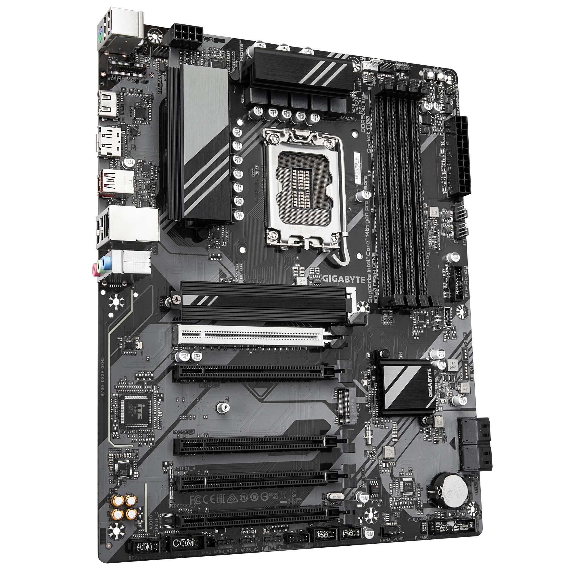 Gigabyte B760 DS3H GEN5 - Motherboard - ATX - LGA1700-Sockel - B760 Chipsatz - USB-C 3.2 Gen 2x2, USB-C 3.2 Gen 1…, Ansicht 3