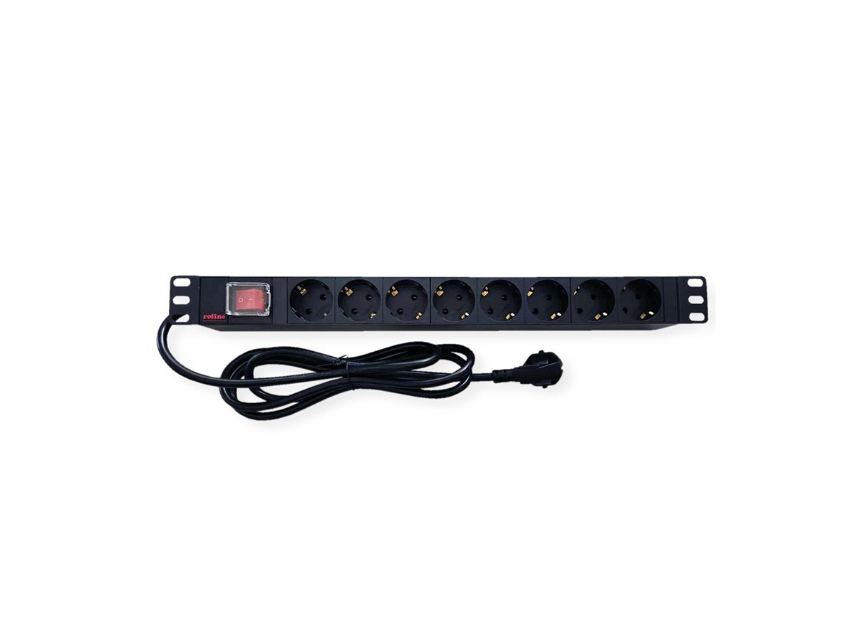ROLINE Steckdosenleiste (Rack - einbaufähig) - Wechselstrom 250 V - 3600 Watt - Eingabe, Eingang power CEE 7/7 - Ausgangsanschlüsse: 8 (8 x CEE 7/3)