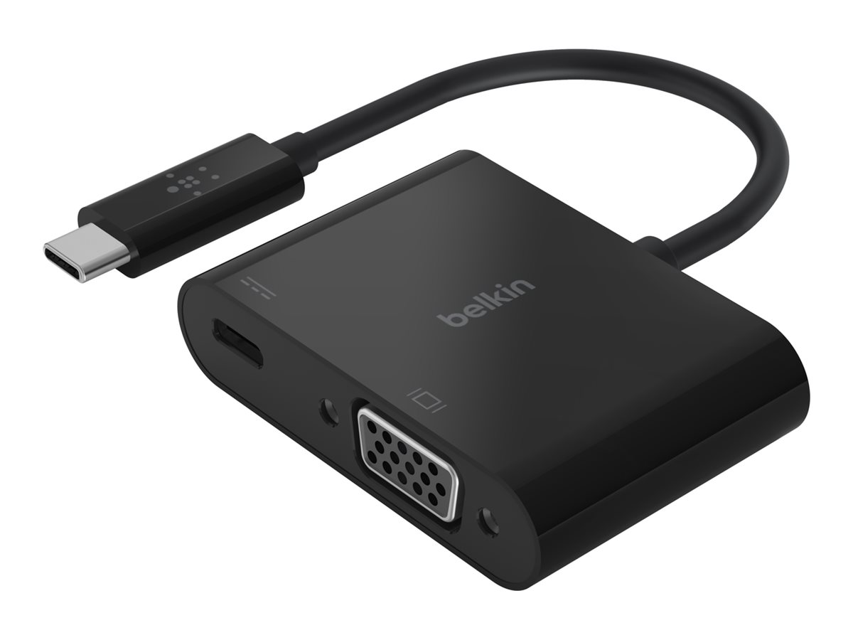 Belkin USB-C to VGA + Charge Adapter - Videoadapter - 24 pin USB-C männlich zu HD-15 (VGA), USB-C (nur Spannung) weiblich - Schwarz - 1080p-Unterstützung, USB Power Delivery (60W)