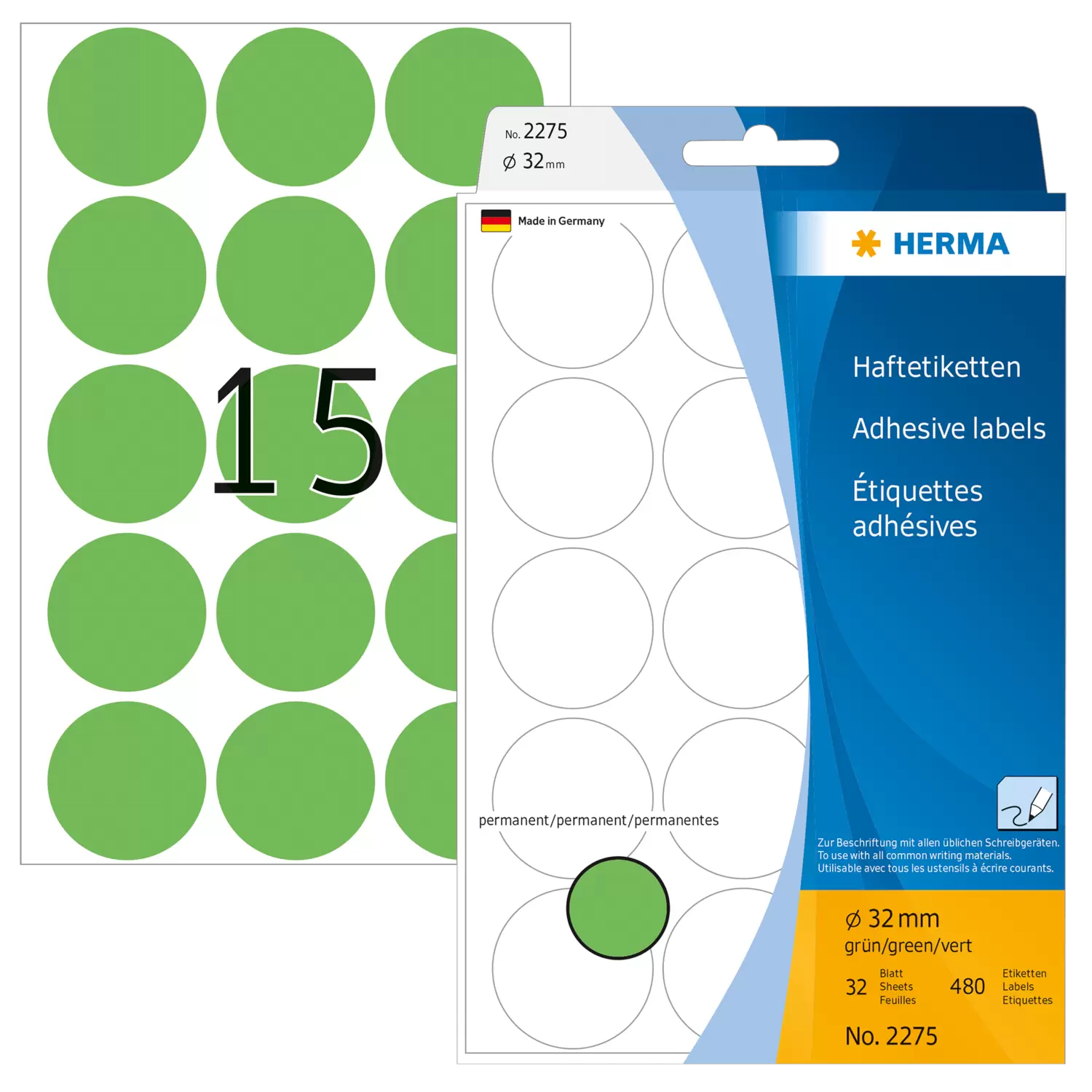 HERMA Papier - permanent selbstklebend - grün - 32 mm rund 480 Etikett(en) (32 Bogen x 15), Ansicht 4