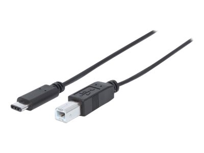 Manhattan USB-C to USB-B Cable, 2m, Male to Male, Black, 480 Mbps (USB 2.0), Hi-Speed USB, Lifetime Warranty, Polybag - USB-Kabel - USB-C (M) zu USB Typ B (M) - USB 2.0 - 3 A - 2 m