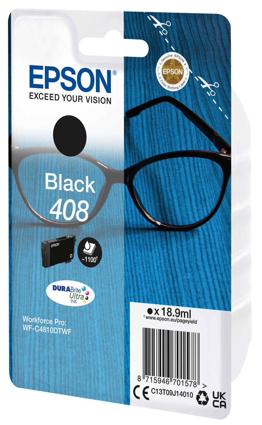 Epson Singlepack Black 408 DURABrite Ultra Ink - Standardertrag - Tinte auf Pigmentbasis - 18,9 ml - 1100 Seiten - 1 Stück(e) - Einzelpackung