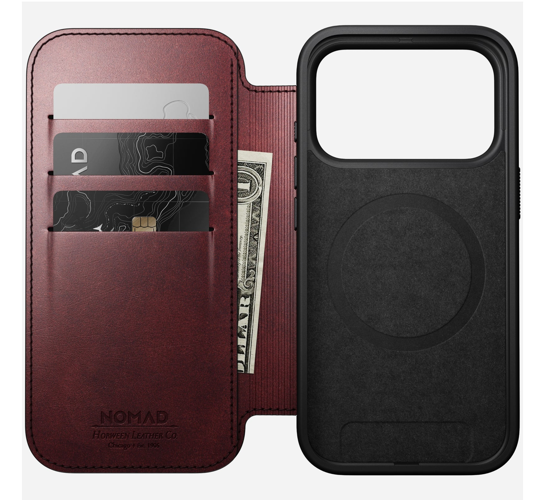 Nomad Modern Leather Folio iPhone 17 Pro Burgundy Horween, Ansicht 2