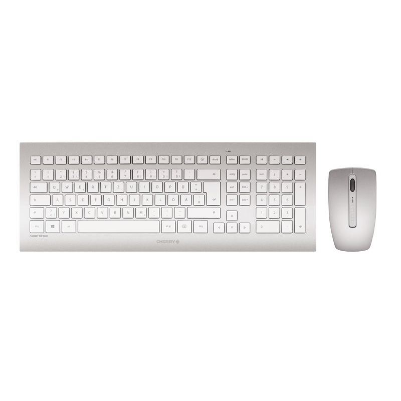 Cherry DW 8000, Volle Größe (100%), Kabellos, RF Wireless, QWERTY, Silber, Weiß, Maus enthalten