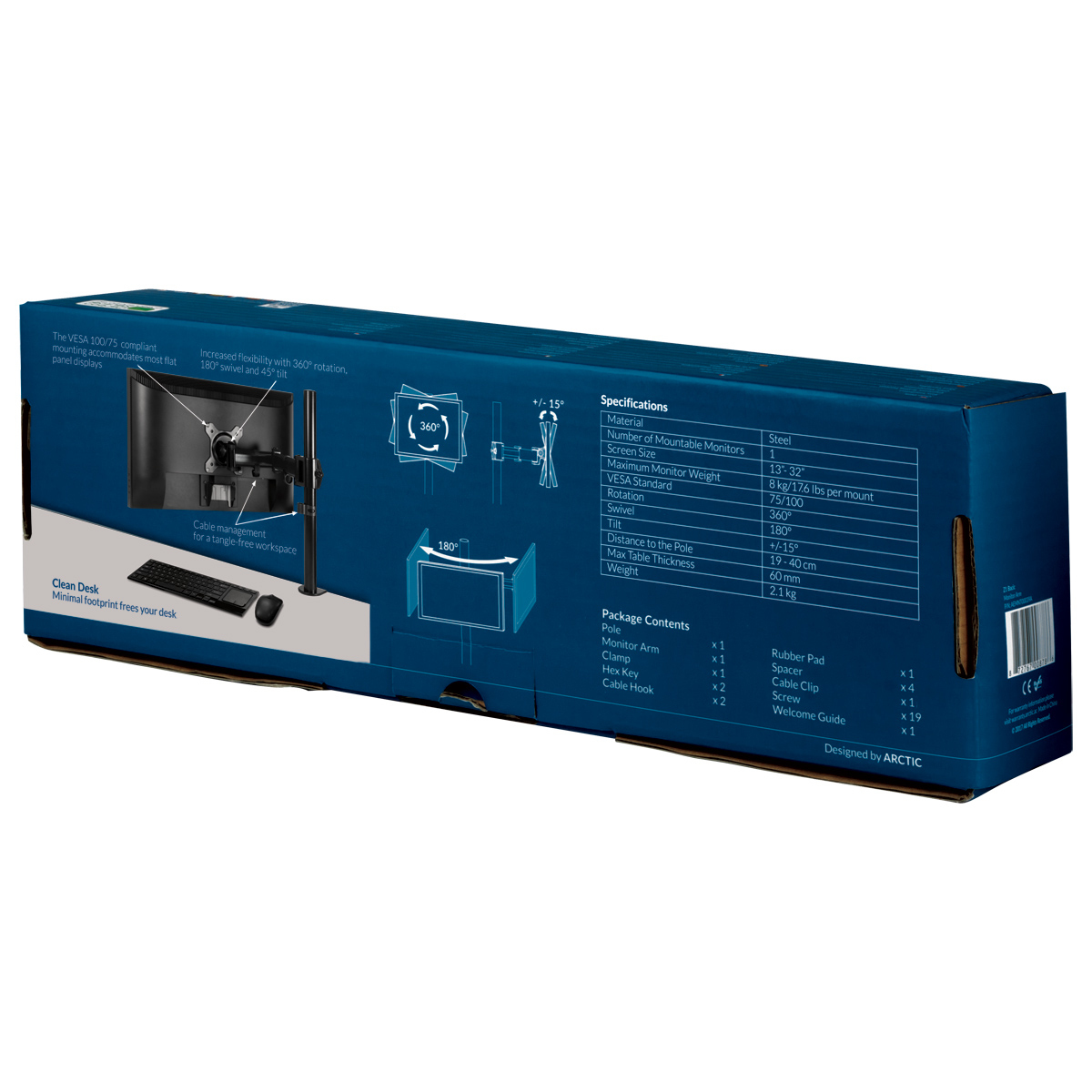 Arctic Z1 Basic - Befestigungskit für LCD-Display - Stahl - Bildschirmgröße: 33-81.3 cm (13-32), Ansicht 4