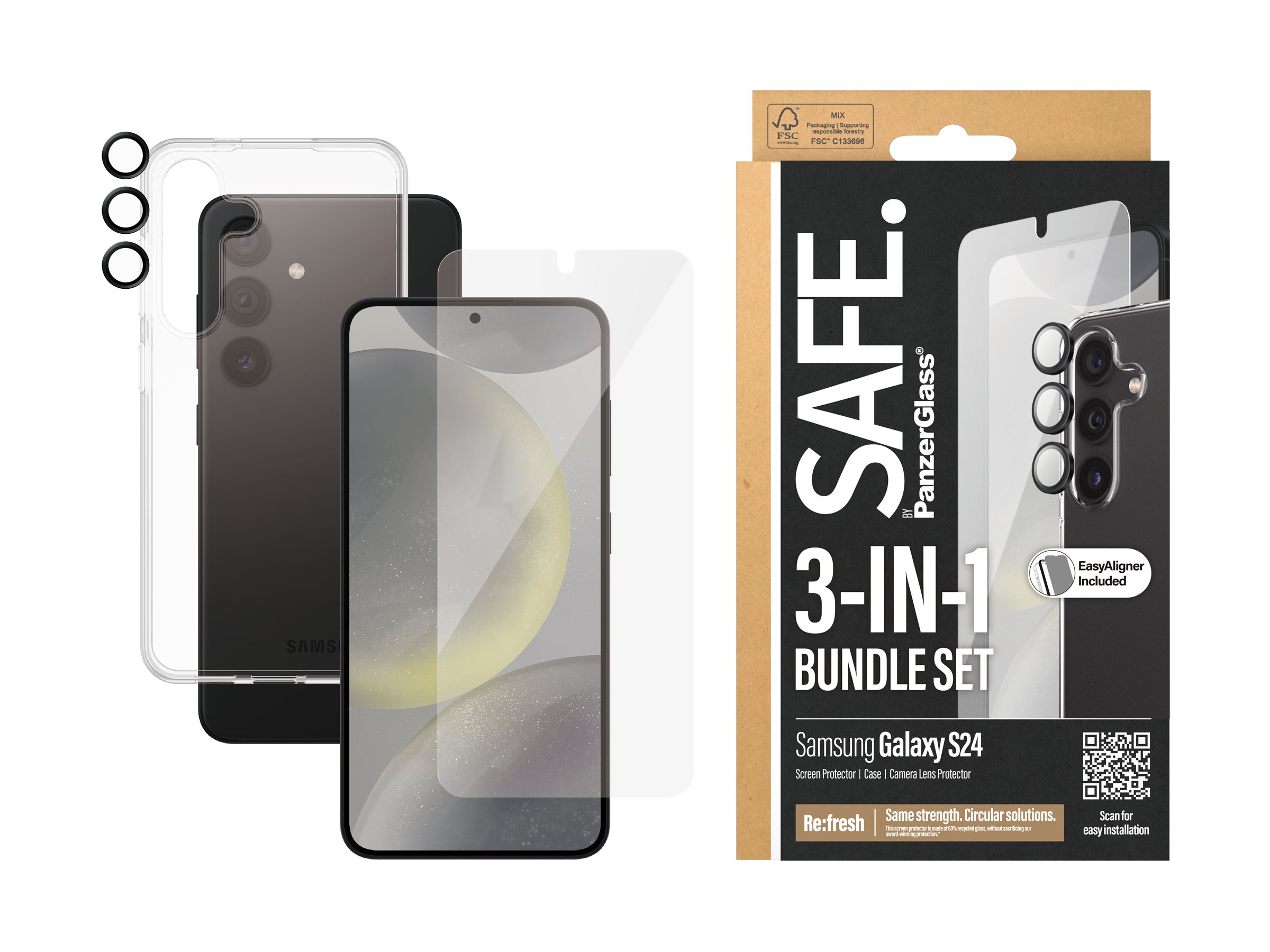 PanzerGlass SAFE. by PanzerGlass - 3-in-1 Pack - hintere Abdeckung für Samsung Galaxy S24, Ansicht 3