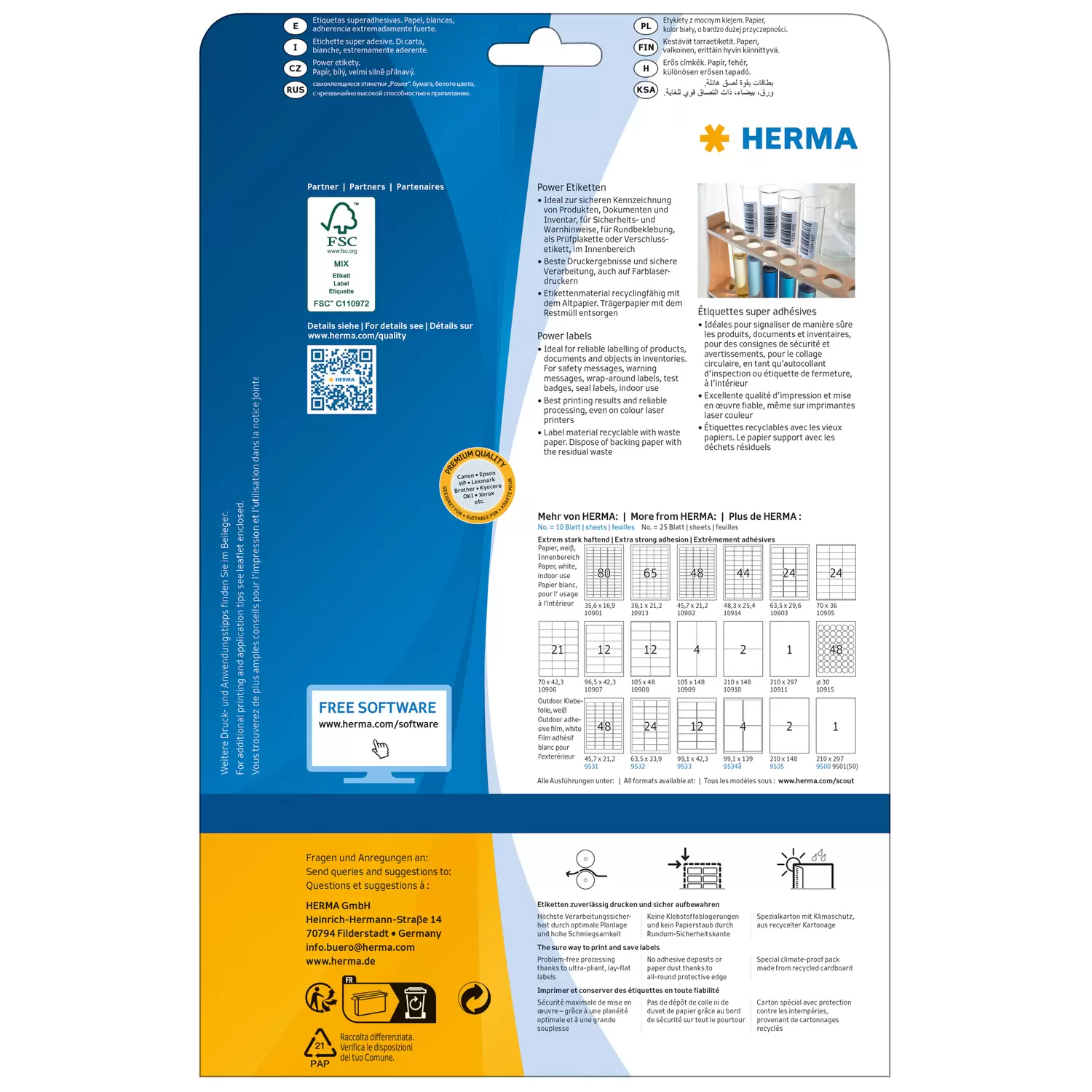 HERMA Special - Papier - matt - extra stark selbstklebend - weiß - 105 x 48 mm 300 Etikett(en) (25 Bogen x 12), Ansicht 2