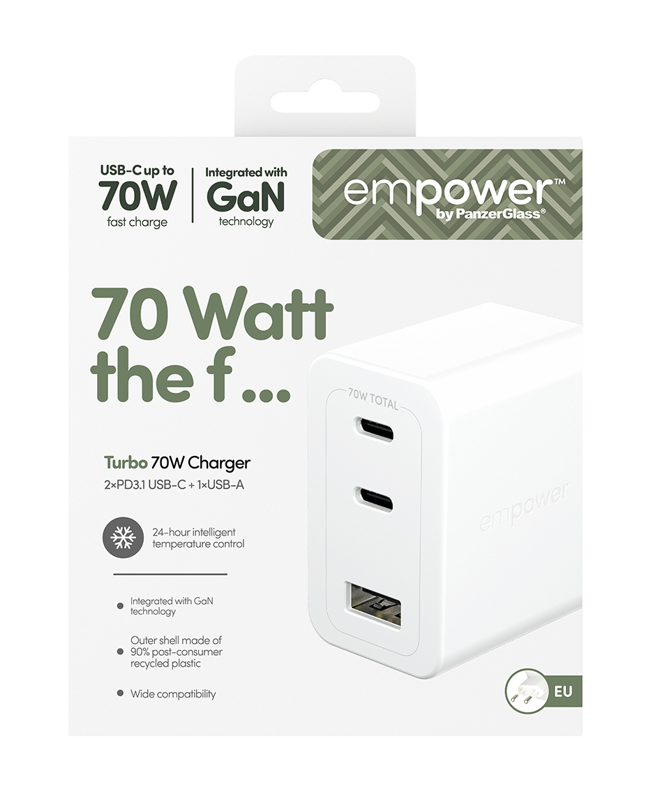 PanzerGlass empower Turbo 70W Multiple Charger inkl. 2x USB-C+ USB-A EU Plug, Ansicht 3