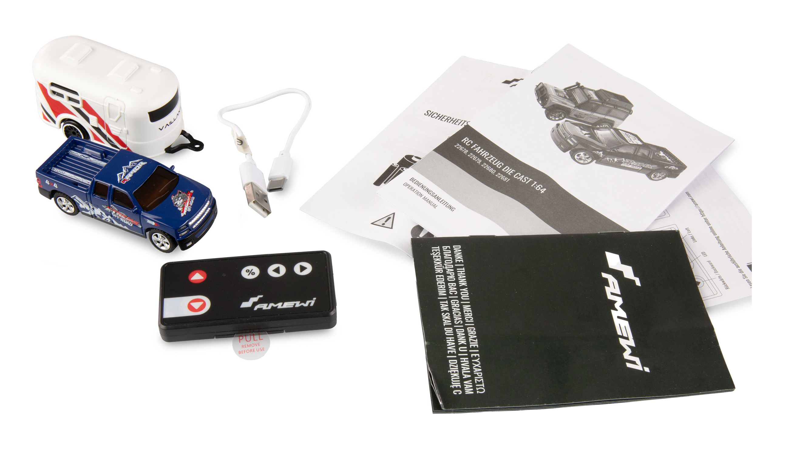 Amewi RC Pickup Die Cast mit Wohnwagen 1 64 RTR blau 6+, Ansicht 2