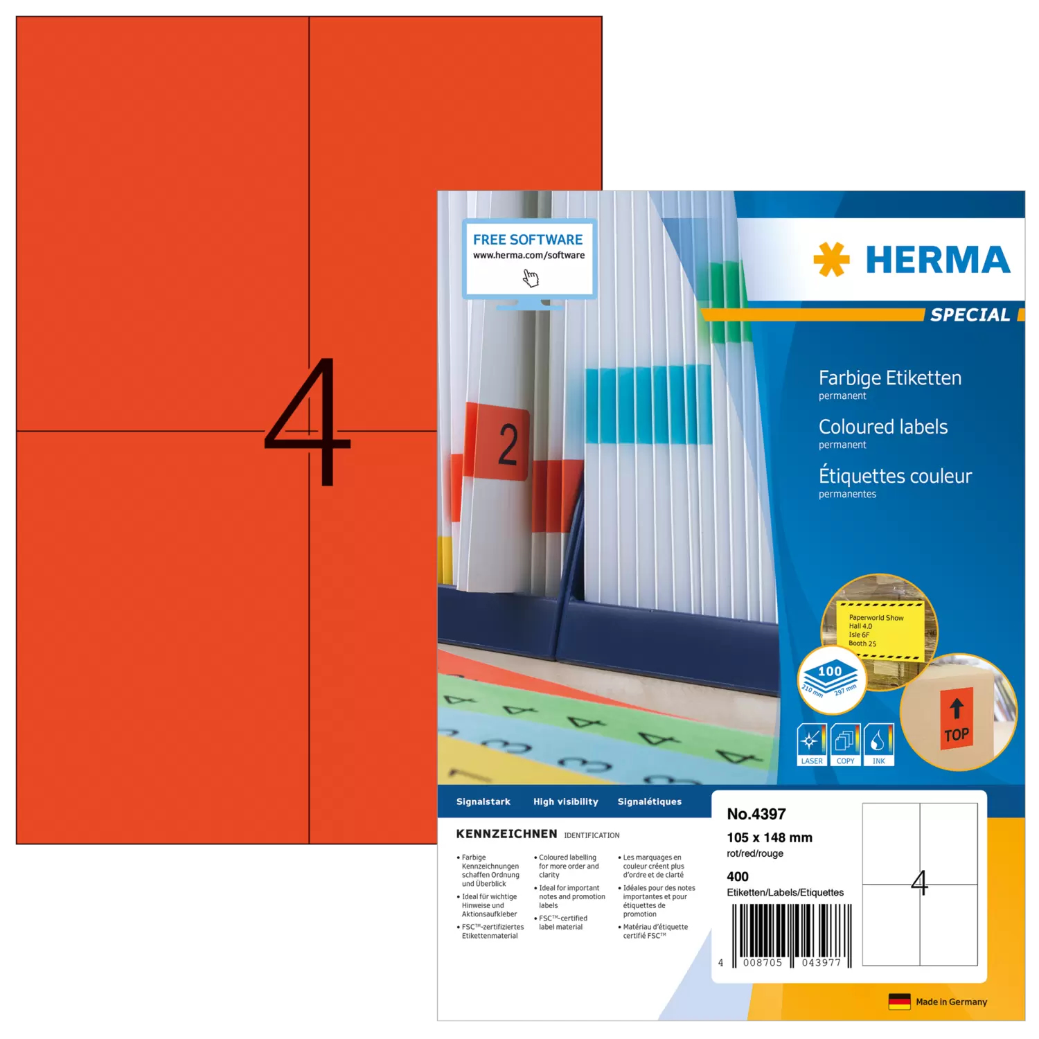 HERMA Special - Papier - matt - permanent selbstklebend - Rot - A6 (105 x 148 mm), Ansicht 4
