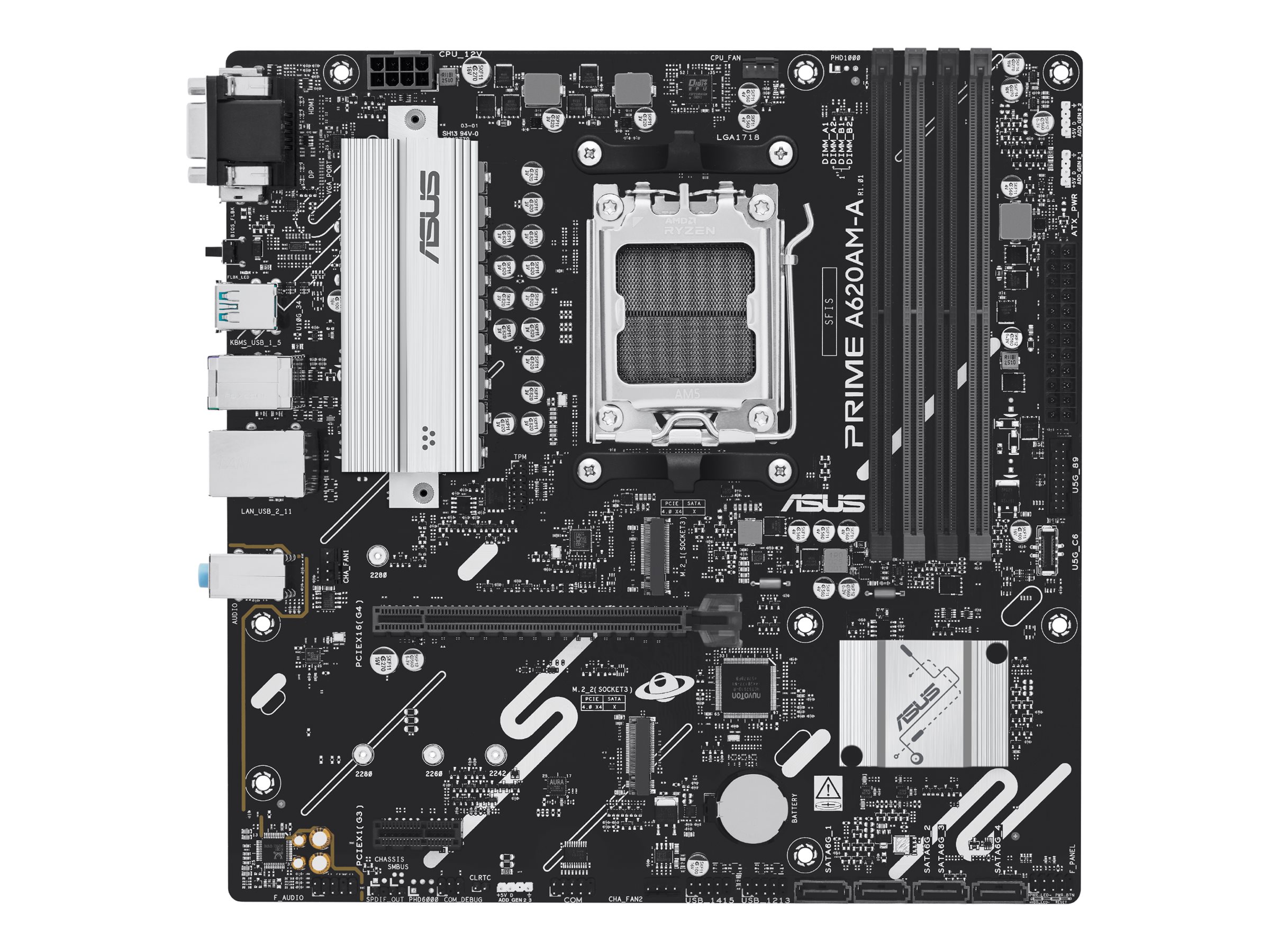ASUS PRIME A620AM-A-CSM - Motherboard - micro ATX - Socket AM5 - AMD A620A Chipsatz - USB-C 3.2 Gen 1, USB 3.2 Gen 1, USB 3.2 Gen 2 - Gigabit LAN - Onboard-Grafik (CPU erforderlich)
