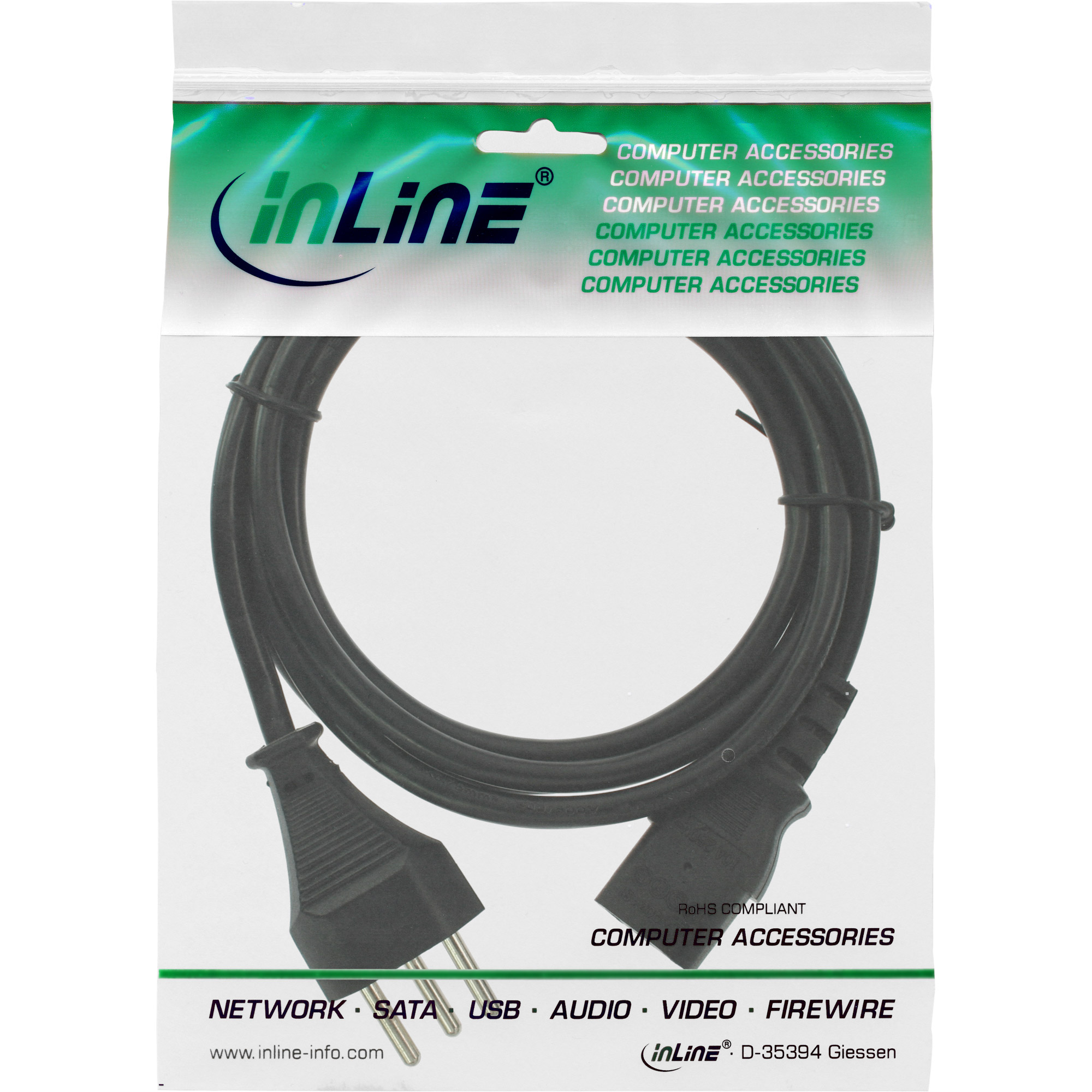 InLine Netzkabel - Netzstecker Schweiz auf Kaltgerätestecker C13 - 18m