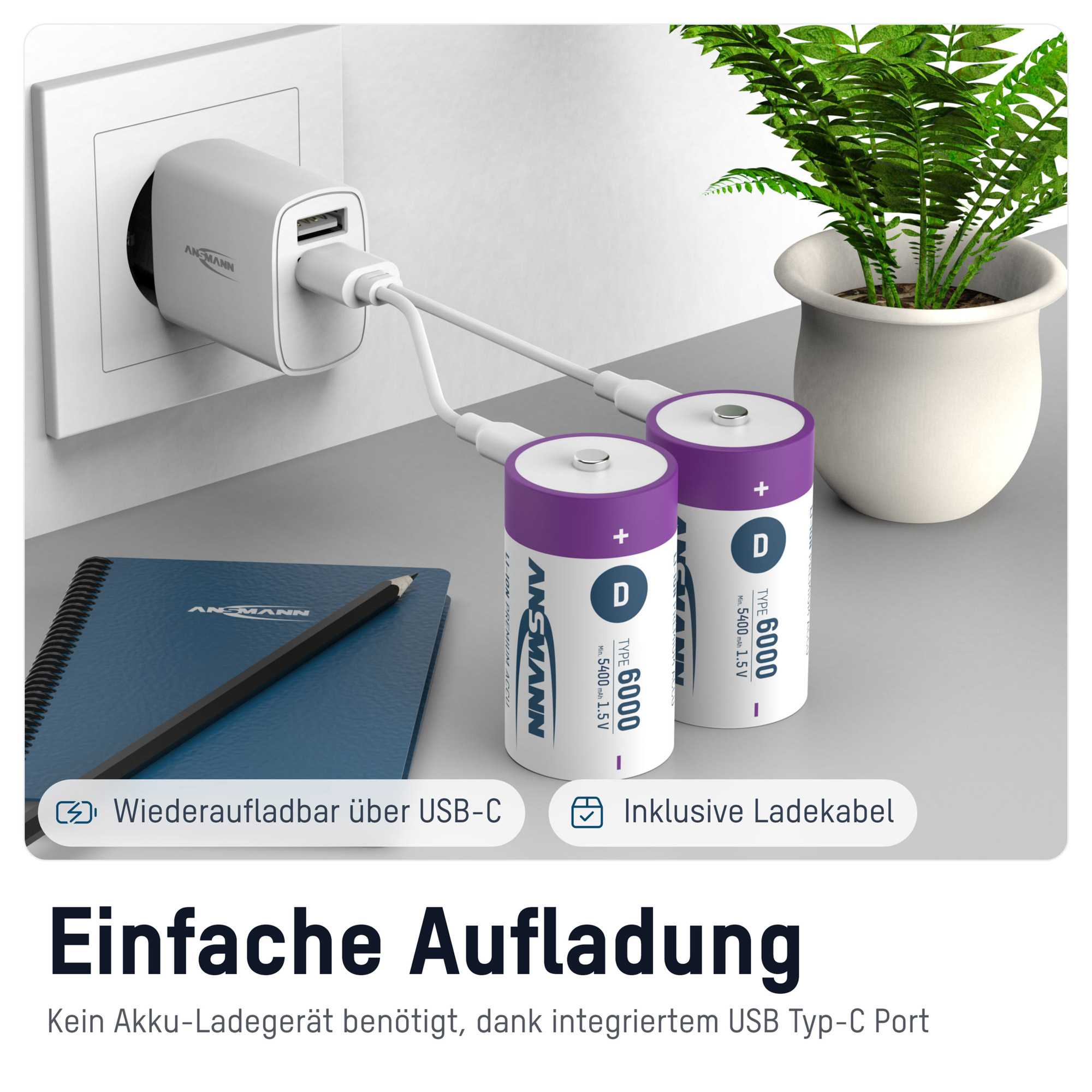 Ansmann 1314-0005 Li-Ion Akkus Mono D Typ 6000 - Akku - Mono (D), Ansicht 5