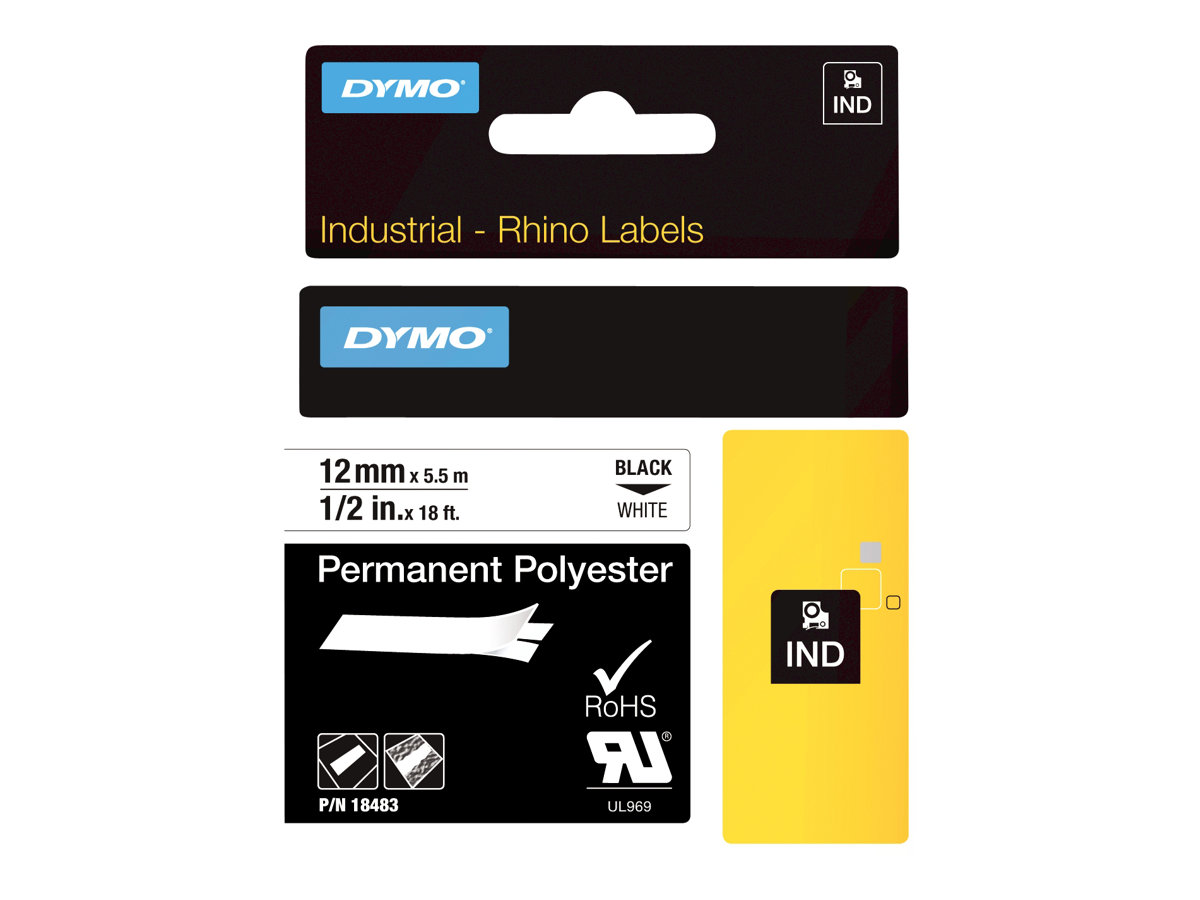Dymo IND - Polyester - permanenter Klebstoff - Schwarz auf Weiß - Rolle (1,2 cm x 5 m), Ansicht 4