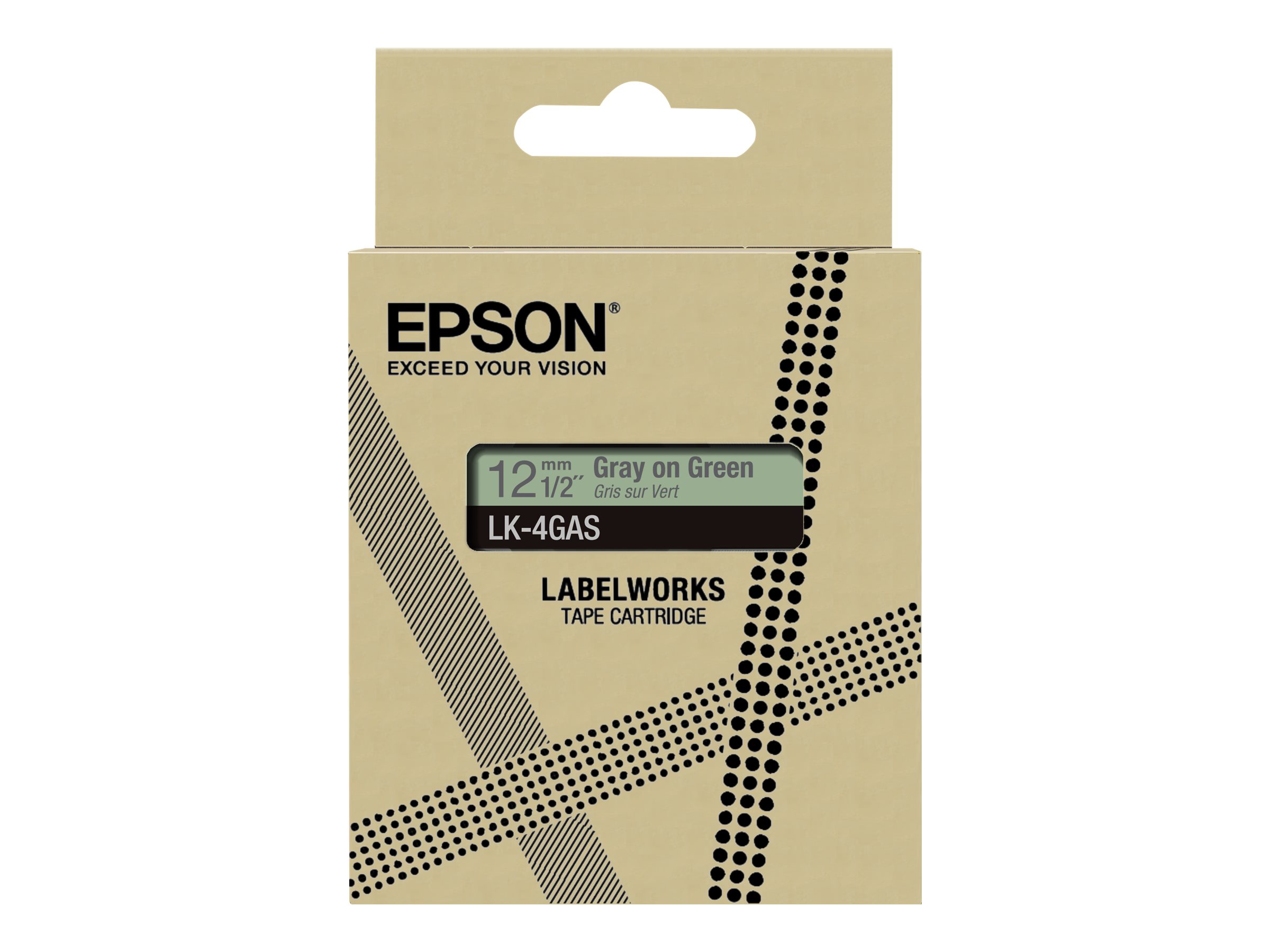 Epson LabelWorks LK-4GAS - Grau auf Grün - Rolle (1,2 cm x 8 m) 1 Kassette(n) Hängebox - Bandkassette