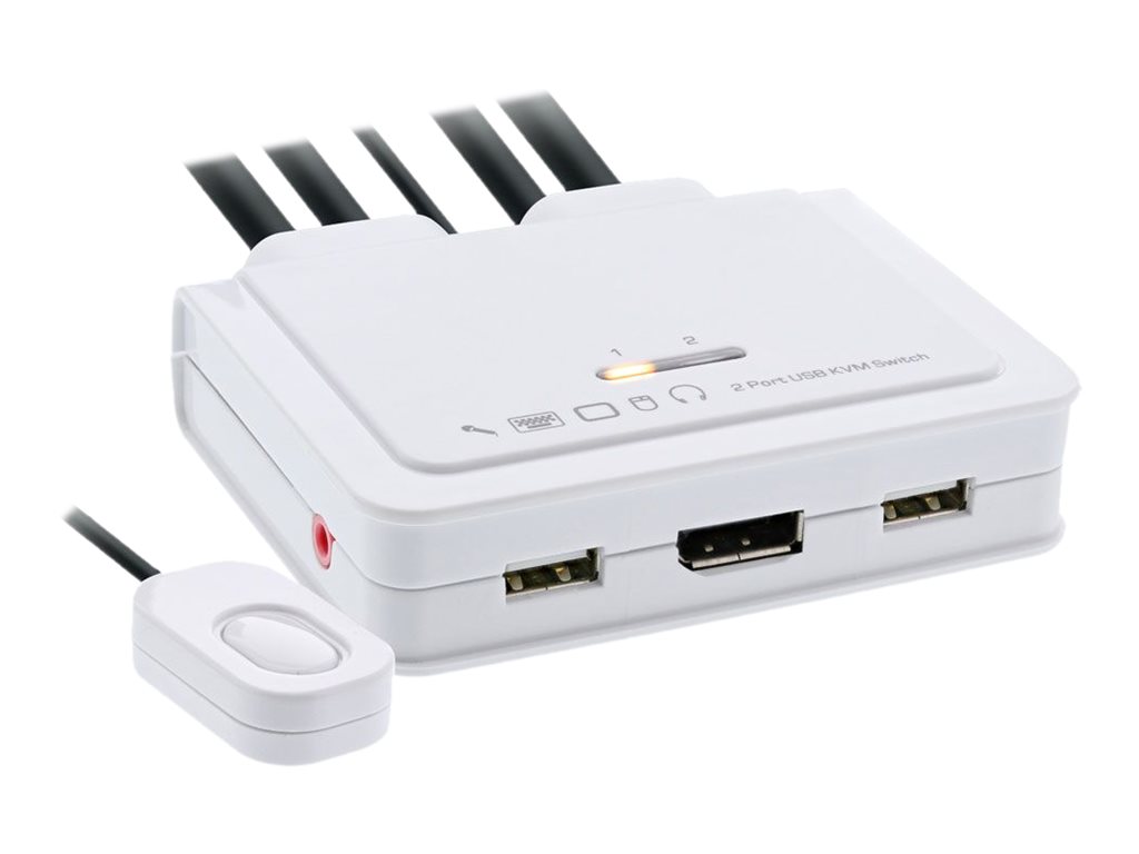 InLine KVM Switch 2-fach USB C zu DisplayPort 1.2 4K mit Audio integrierte Kabel