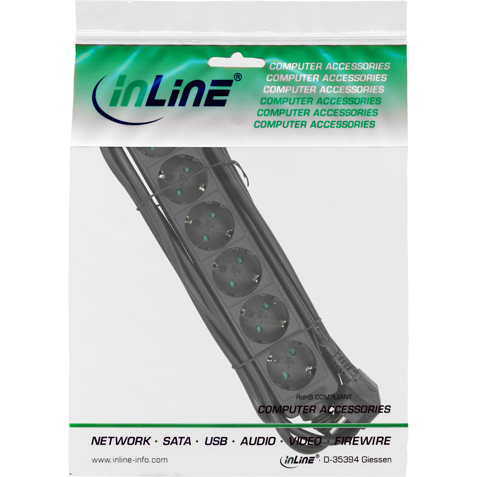 InLine Steckdosenleiste - 6-fach Schutzkontakt - schwarz - 5m, Ansicht 4