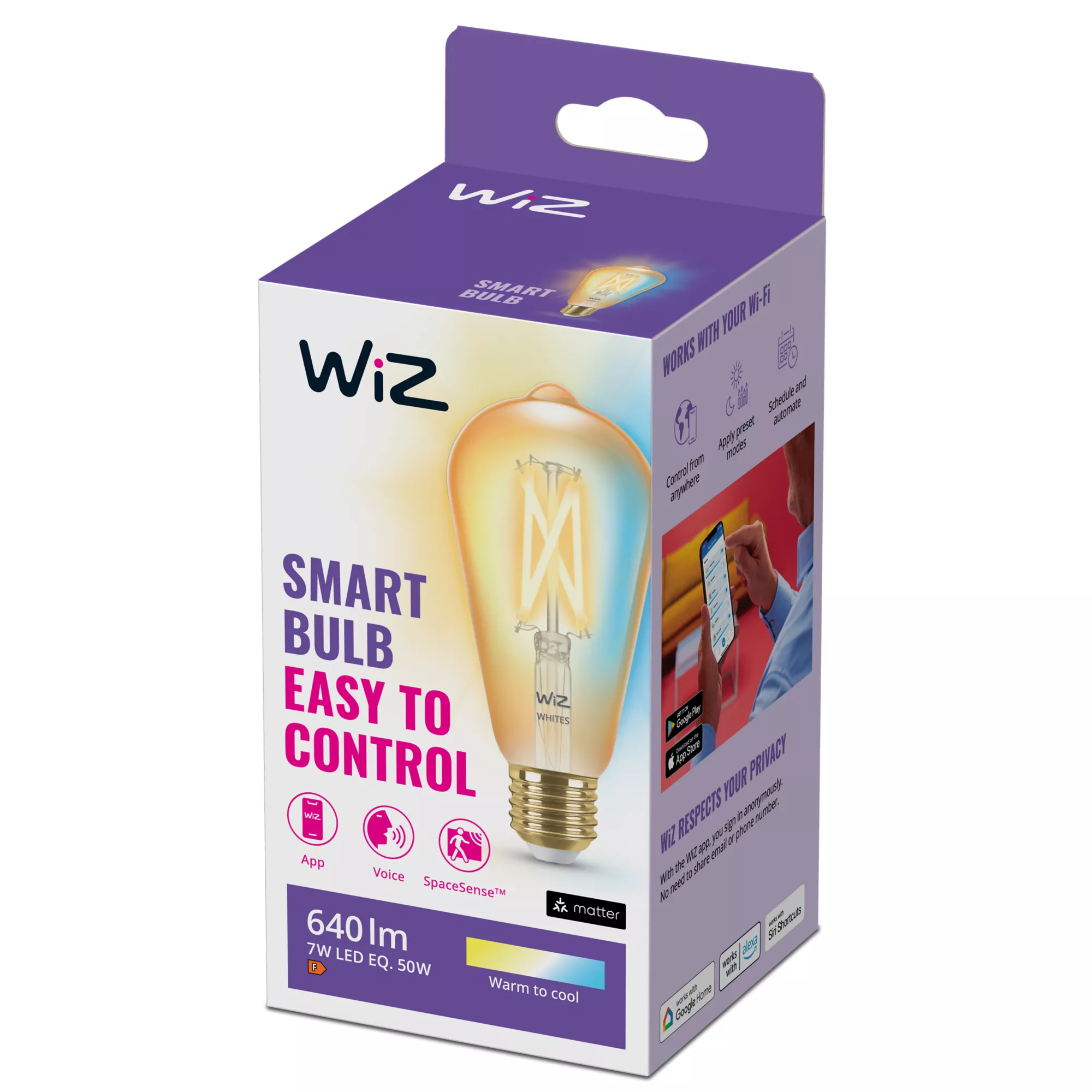 WIZCONNECTED WiZ Filament-Lampe Bernstein 50 W ST64 E27 - Intelligentes Leuchtmittel - WLAN - Gold - E27 - ST64 - Multi, Ansicht 2