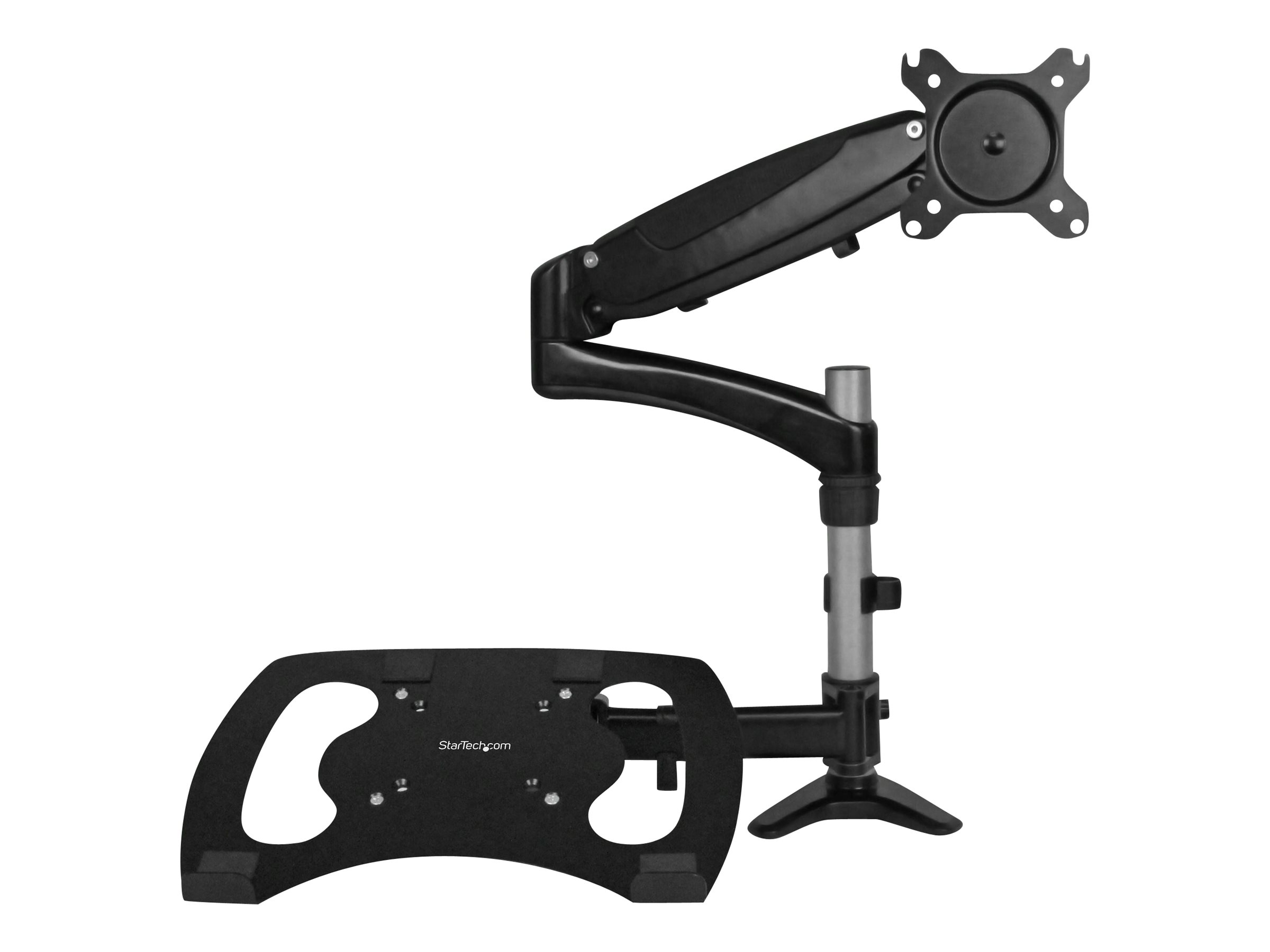 StarTech.com Laptop Monitor Stand - Computer Monitor Stand - Full Motion Articulating - VESA Mount Monitor Desk Mount - Befestigungskit (Befestigung für Stange, Gummipad, Laptop-Ablage, Federarm, Schwenkarm, 4 Abstandshalter, Clip zur Kabelführung, Schrau