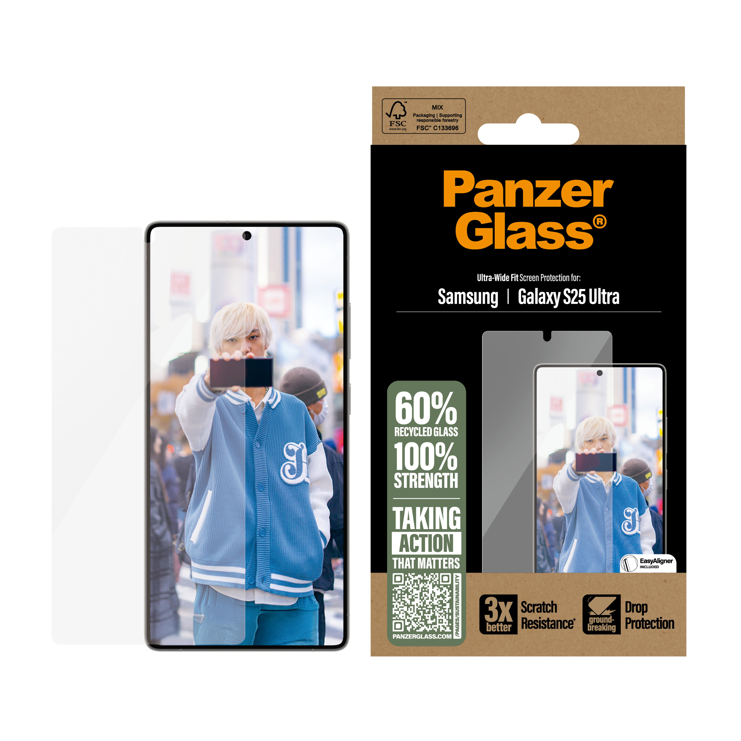 PanzerGlass Bildschirmschutz für Handy - ultrabreite Passform - Rahmenfarbe schwarz, Ansicht 4