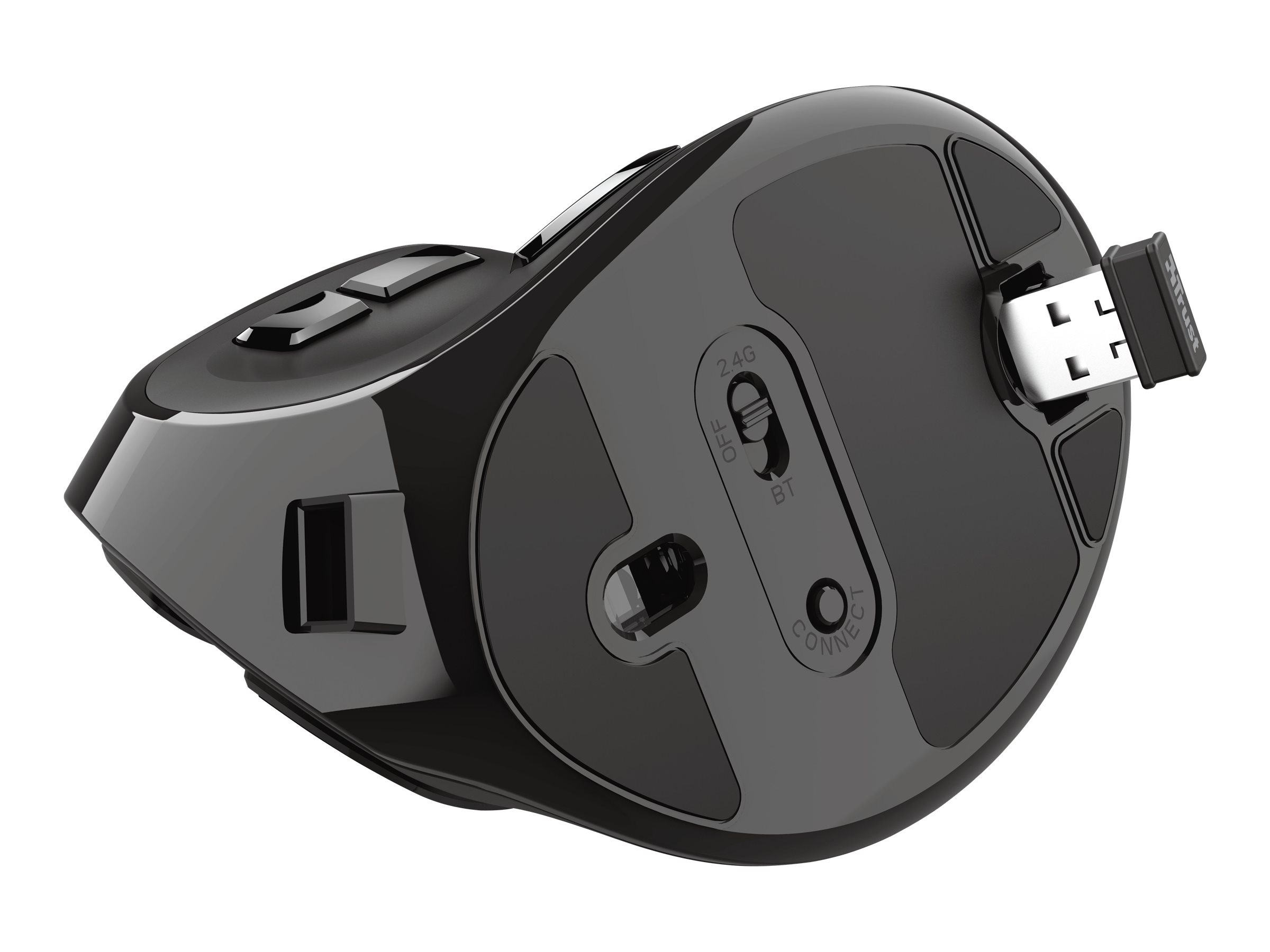 Trust Voxx - Vertikale Maus - ergonomisch - Für Rechtshänder - optisch - 9 Tasten - kabellos - Bluetooth 2.4 GHz - kabelloser Empfänger (USB)