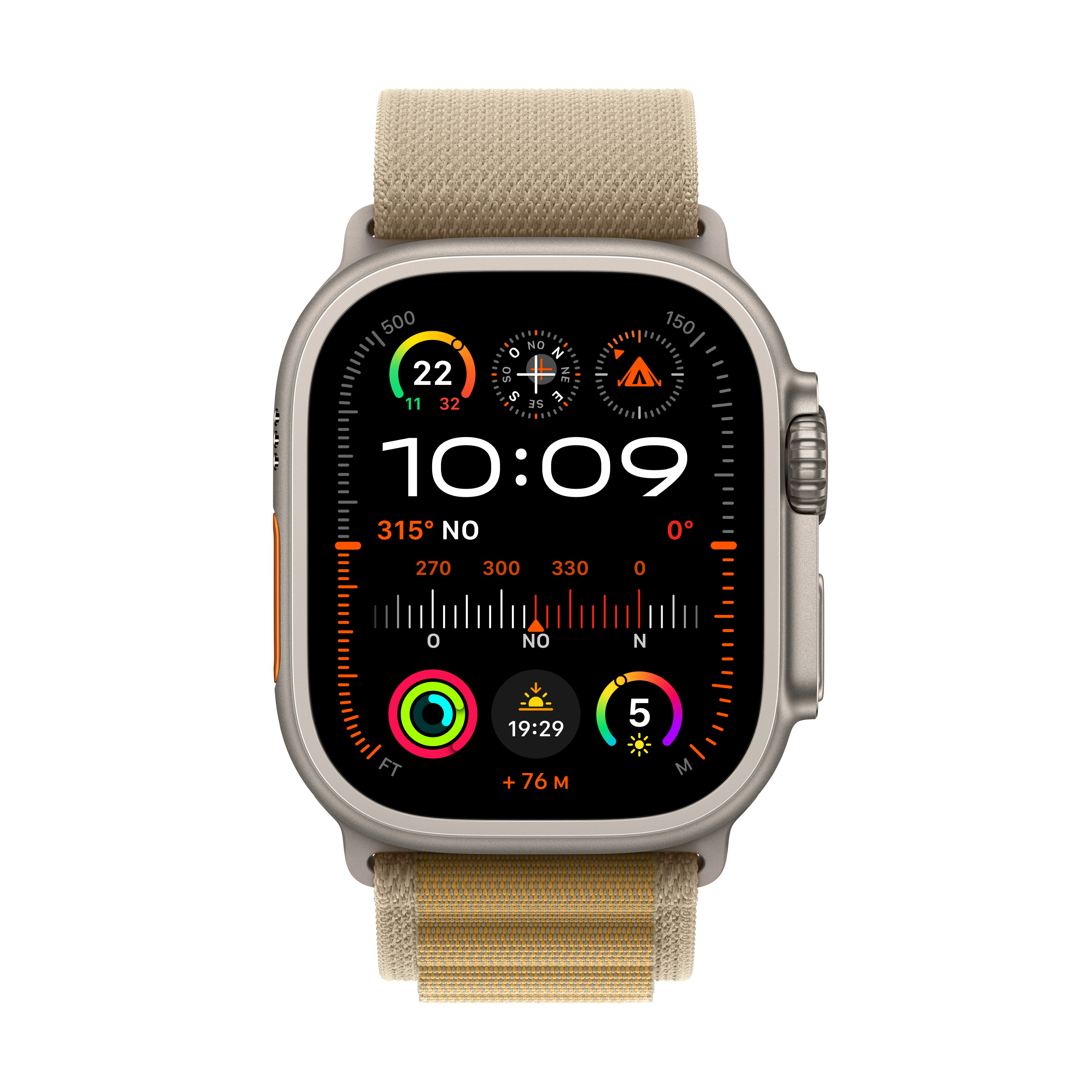 Apple Watch Ultra 2 - 49 mm - natürliches Titan - mit Alpine Loop - Stoff - hellbraun - Bandgröße: M, Ansicht 2