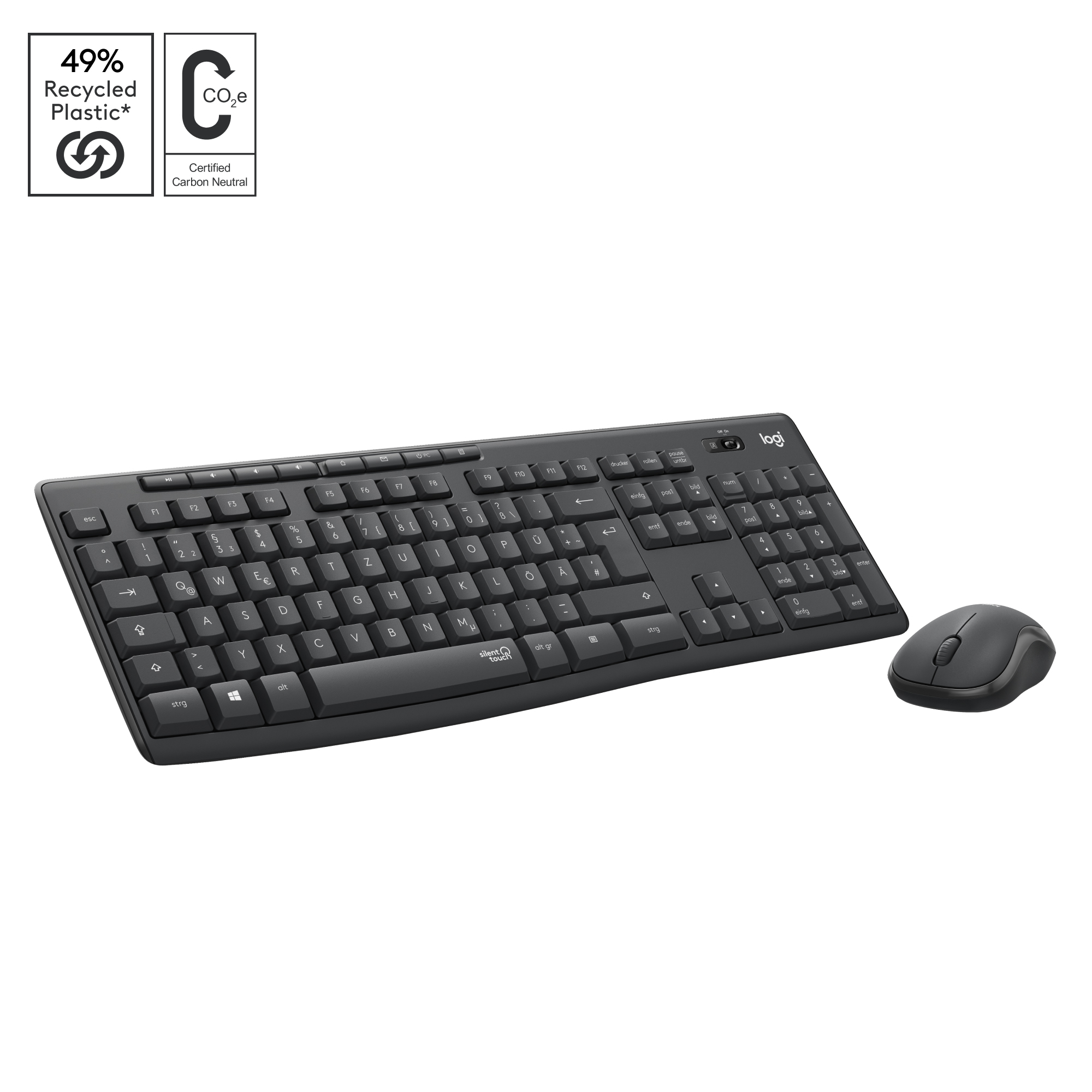 Logitech MK295 Silent Wireless Combo, Kabellos, RF Wireless, QWERTZ, Graphit, Maus enthalten