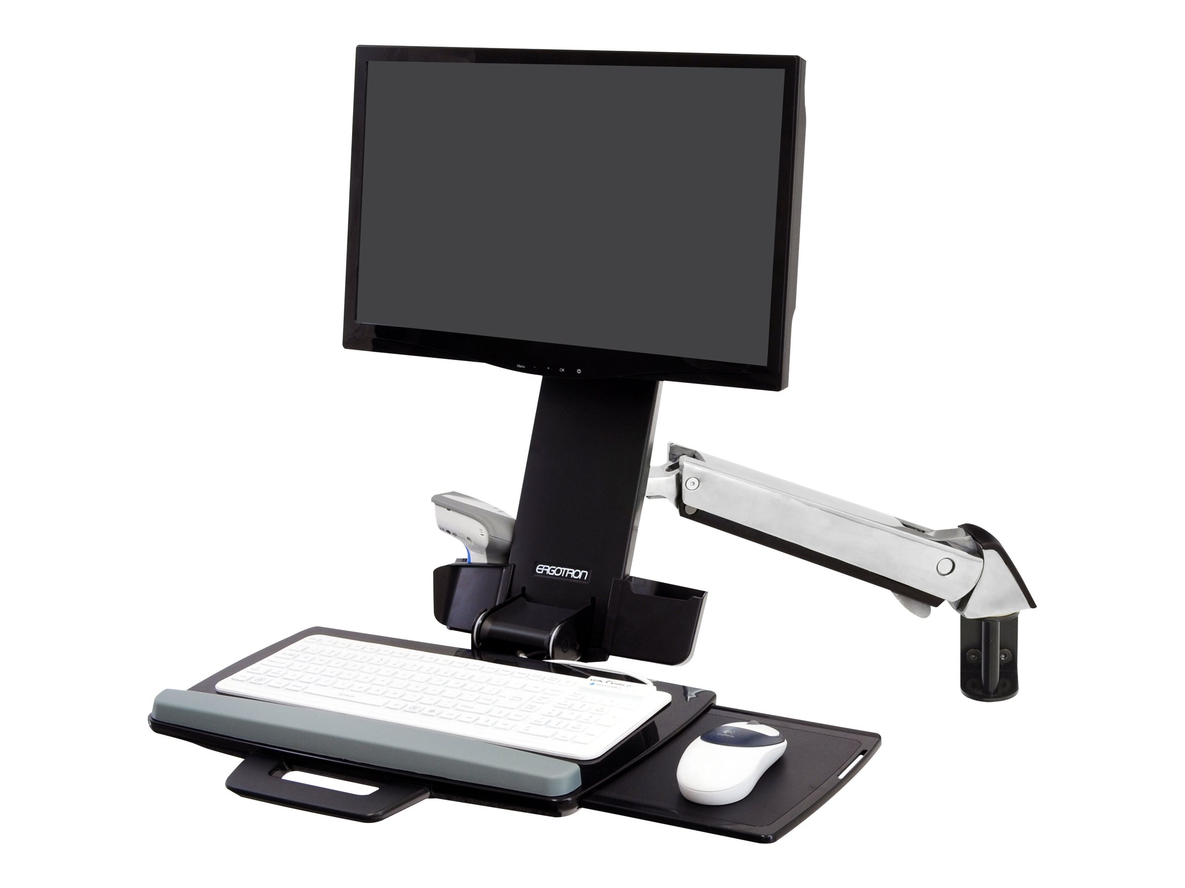Ergotron Befestigungskit (Handgelenkkissen Schienenmontage Halterungsset höhenverstellbare Halterung Tastaturablage mit linkerrechter Mausablage Ablage für Barcode-Scanner und Maus Combo Schwenkarm) - für LCD-Display  PC-Ausrüstung - Polished Alum