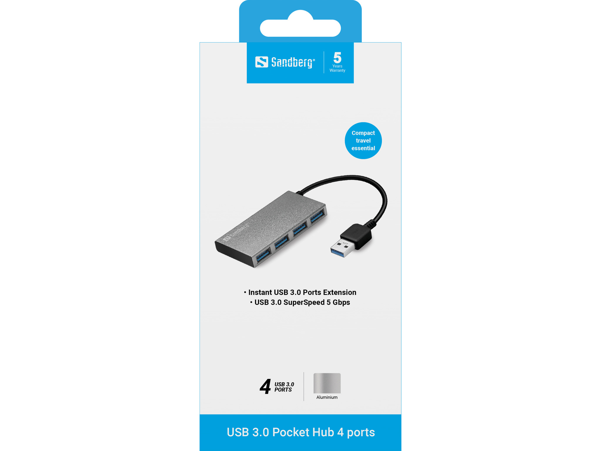 SANDBERG USB 3.0 Pocket Hub - Hub - 4 x SuperSpeed USB 3.0, Ansicht 3
