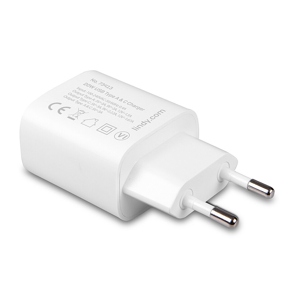 Lindy Netzteil - 20 Watt - 3 A - PD 3.0 - 2 Ausgabeanschlussstellen (USB, 24 pin USB-C), Ansicht 3