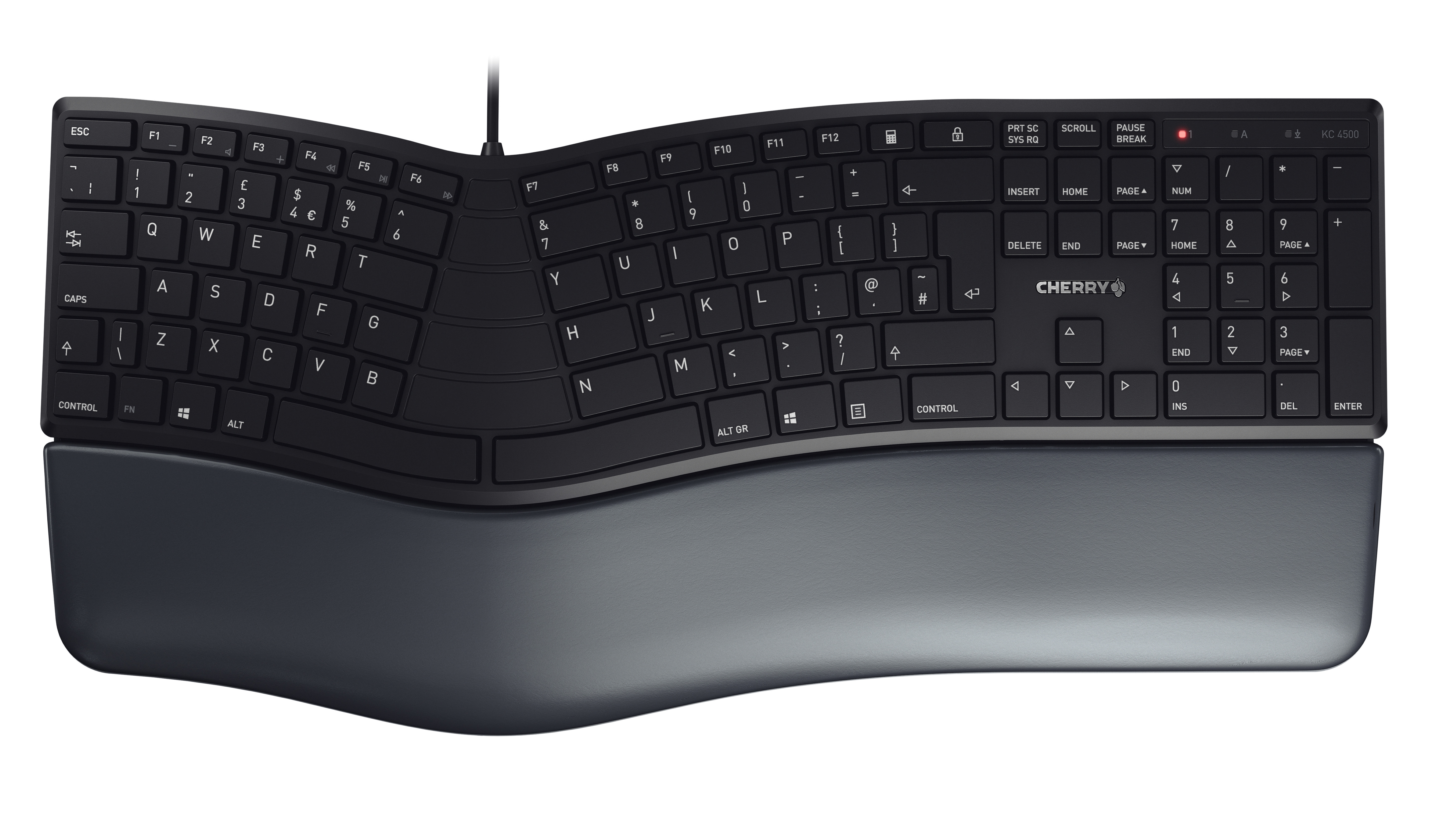 Cherry KC 4500 ERGO, Volle Größe (100%), Kabelgebunden, USB, QWERTY, Schwarz