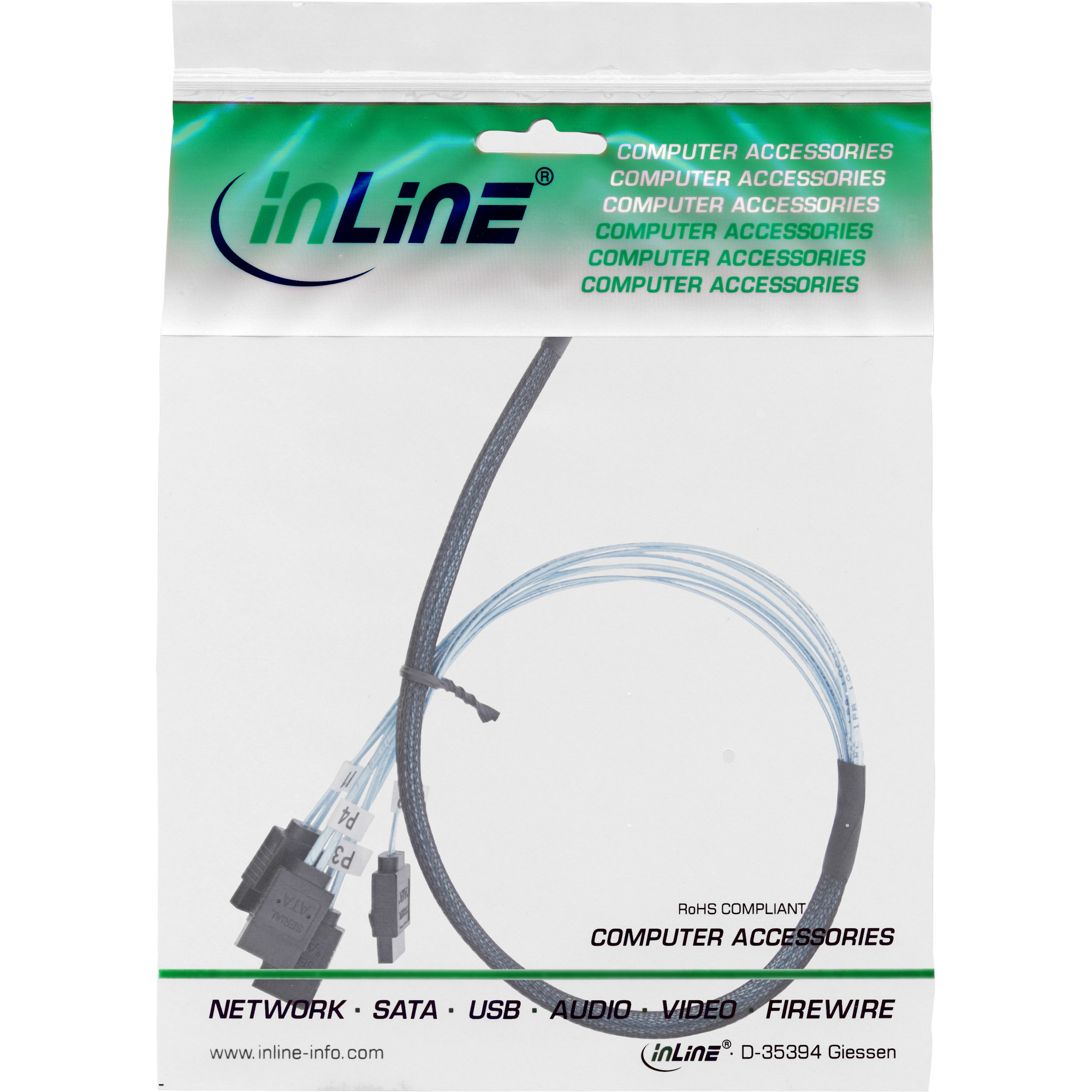 InLine Slim SAS Kabel - SFF-8654 4i zu 4x SATA 7-pin - 12Gb/s - 0,5m, Ansicht 4