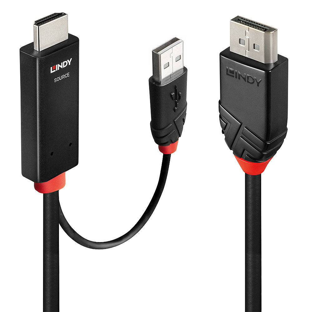 Lindy Adapterkabel - HDMI, USB (nur Strom) männlich zu DisplayPort männlich, Ansicht 2