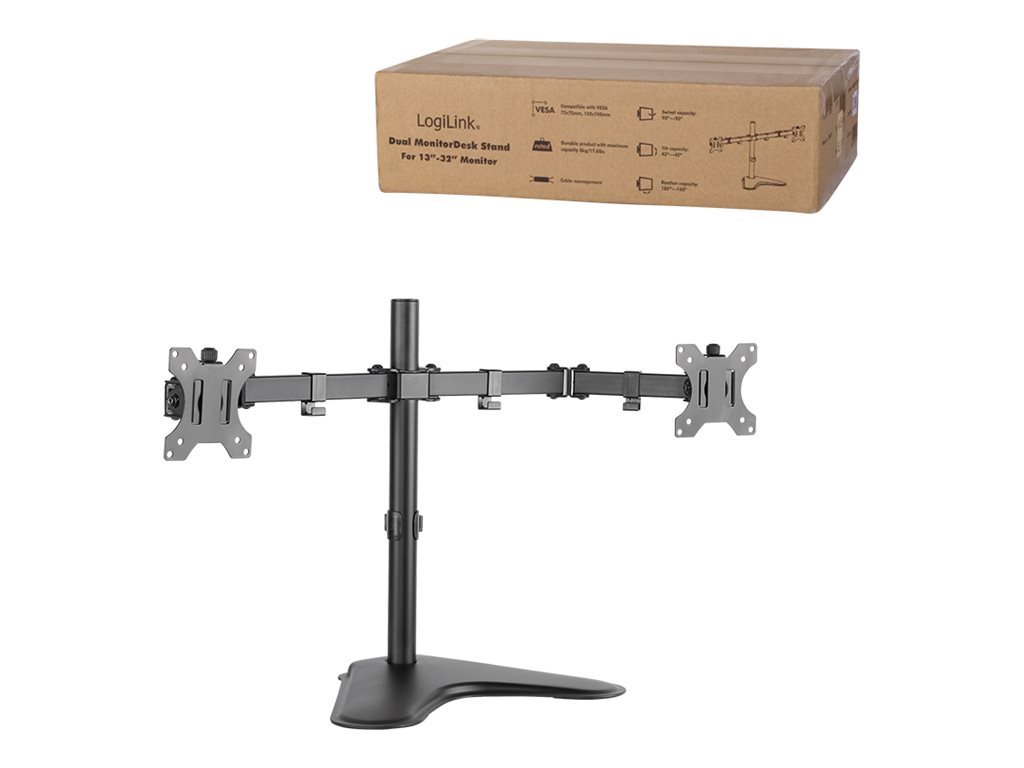 LogiLink Dual Monitor Desk Stand - Befestigungskit - einstellbarer Arm - für 2 Monitore - kaltgewalzter Stahl - Bildschirmgröße: 33-81.3 cm (13"-32")