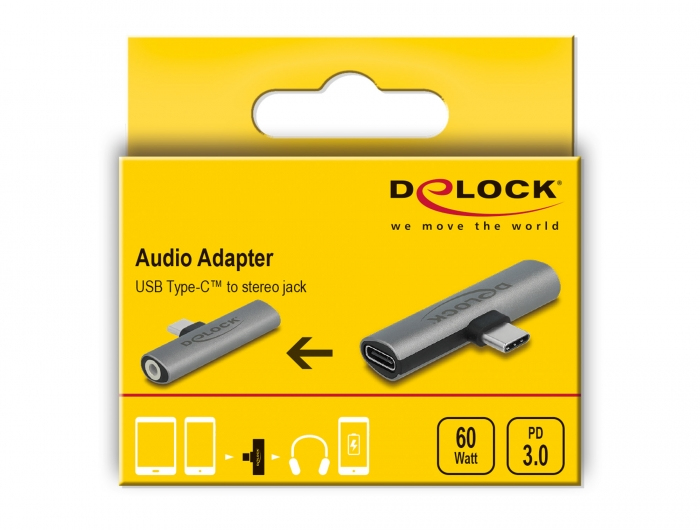 Delock USB-C zu Kopfhöreranschluss / Ladeadapter - USB-C männlich zu Mini-Stecker, USB-C weiblich - Grau, Ansicht 3