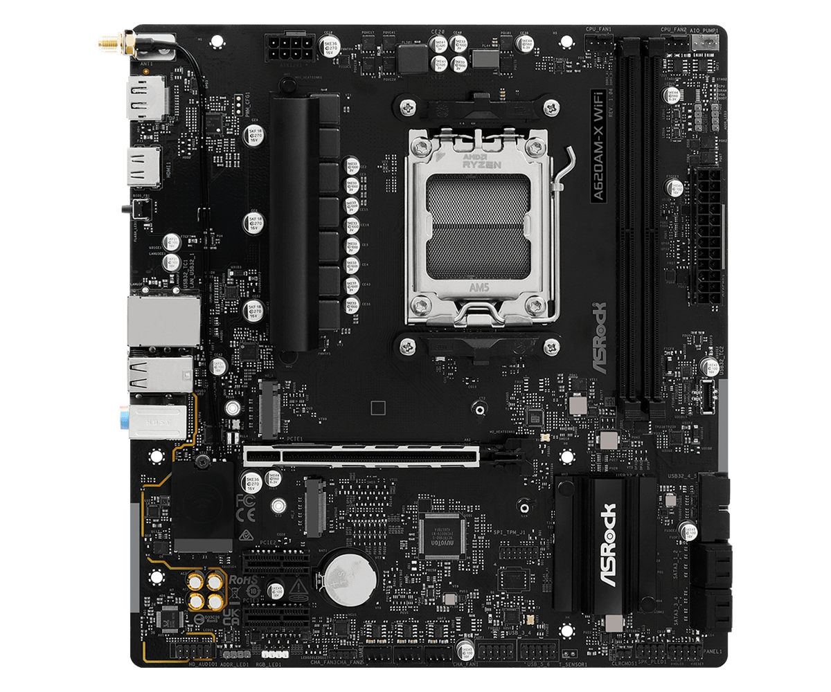 ASRock A620AM-X WIFI - Motherboard - micro ATX - Socket AM5 - AMD A620A Chipsatz - 2.5 Gigabit LAN, Wi-Fi, Bluetooth, Ansicht 2