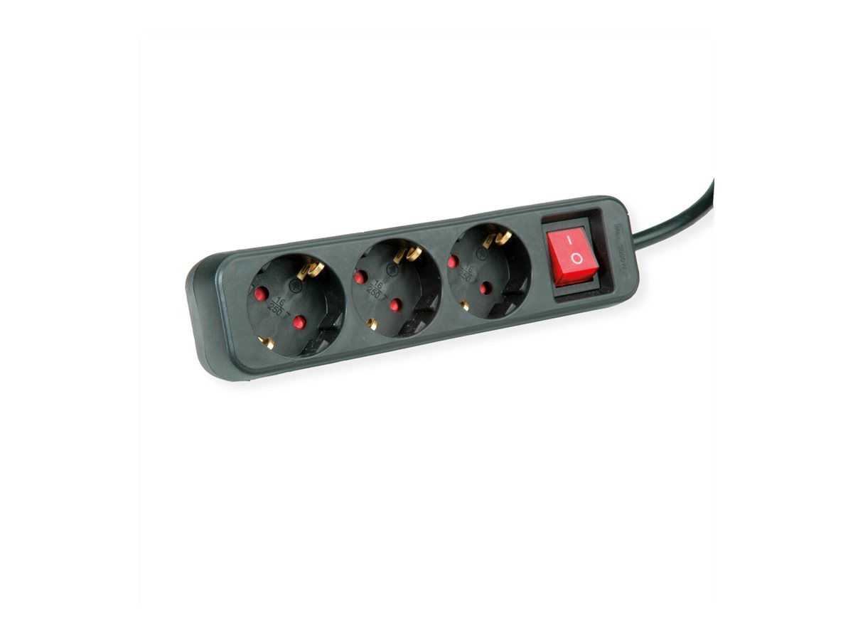 ROLINE Steckdosenleiste - Wechselstrom 250 V - 3600 Watt - Eingabe, Eingang CEE 7/4 - Ausgangsanschlüsse: 3, Ansicht 3