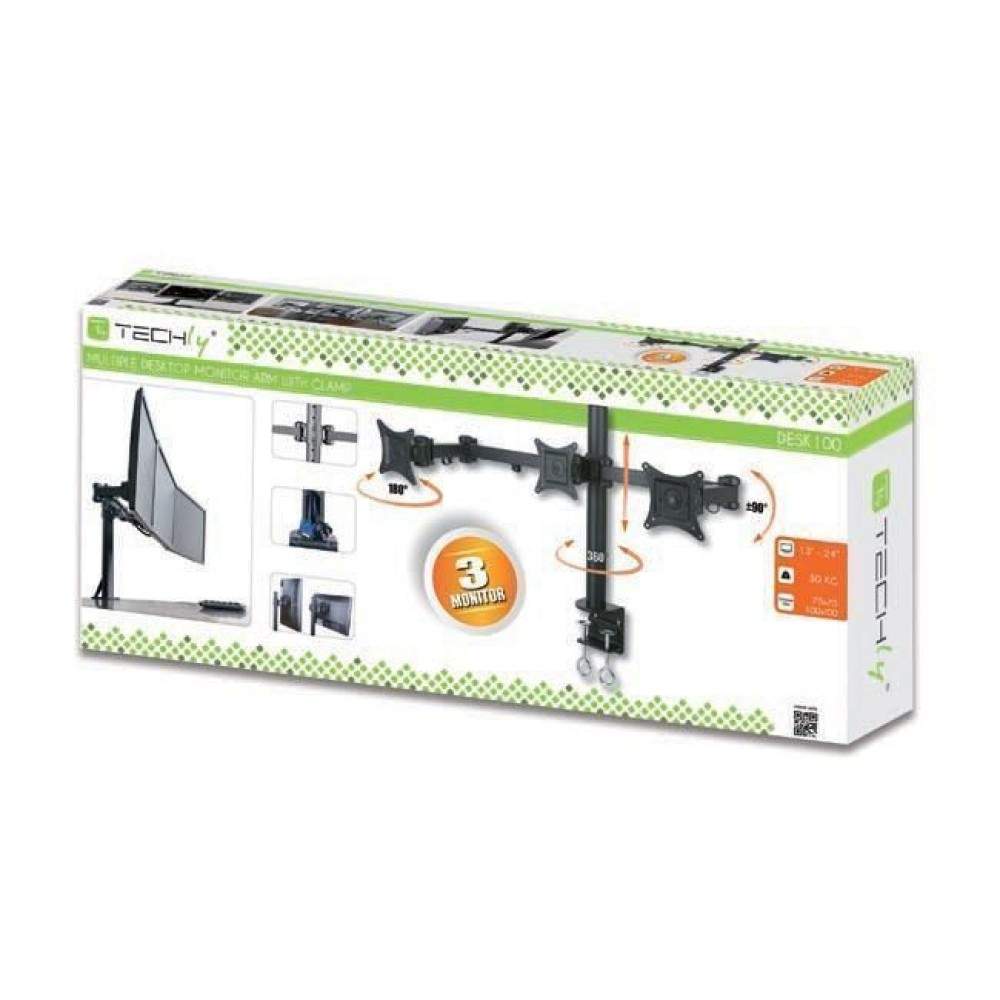 Techly Befestigungskit (Spannbefestigung für Tisch, Mantelrohr, Schwenkarm) für 3 LCD-Anzeigen - Schwarz, Ansicht 2