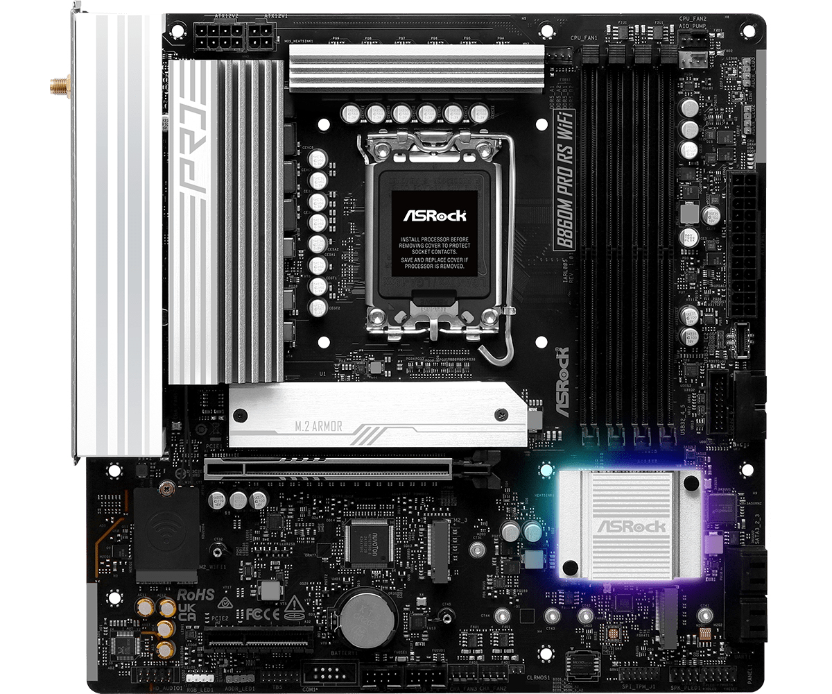 ASRock B860M Pro RS WiFi - Motherboard - micro ATX - LGA1851-Sockel - B860 Chipsatz - Onboard-Grafik (CPU erforderlich), Ansicht 2