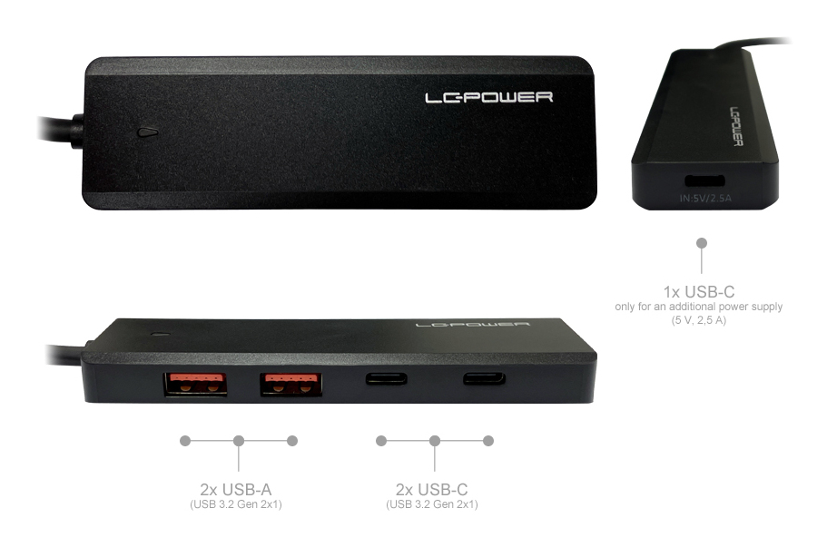 LC-Power LC-Hub-U3-4-c 2xUSBA 1XUSB-c Black retail, Ansicht 2